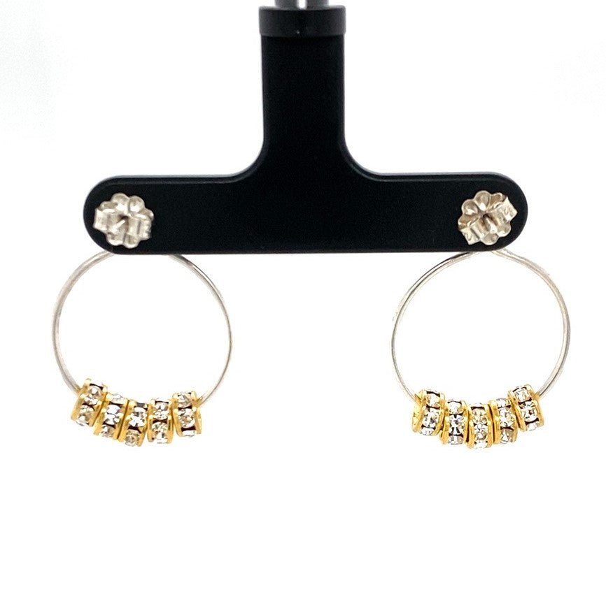 Argentium Silver Hoops with Gold-plated Crystal Rondelles (3-way small) - Barb Murrin Jewelry