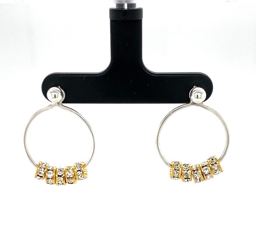 Argentium Silver Hoops with Gold-plated Crystal Rondelles (3-way small) - Barb Murrin Jewelry