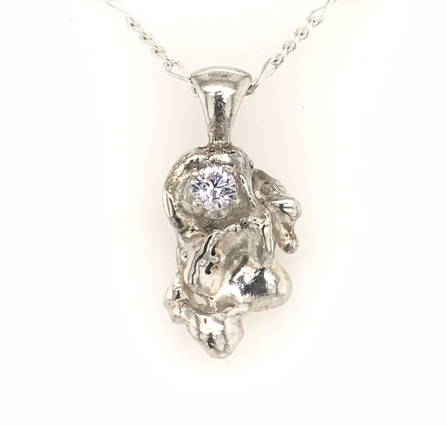 Argentium Silver Pendant with Clear Cubic Zirconia ("Diamond on a Cloud") - Barb Murrin Jewelry