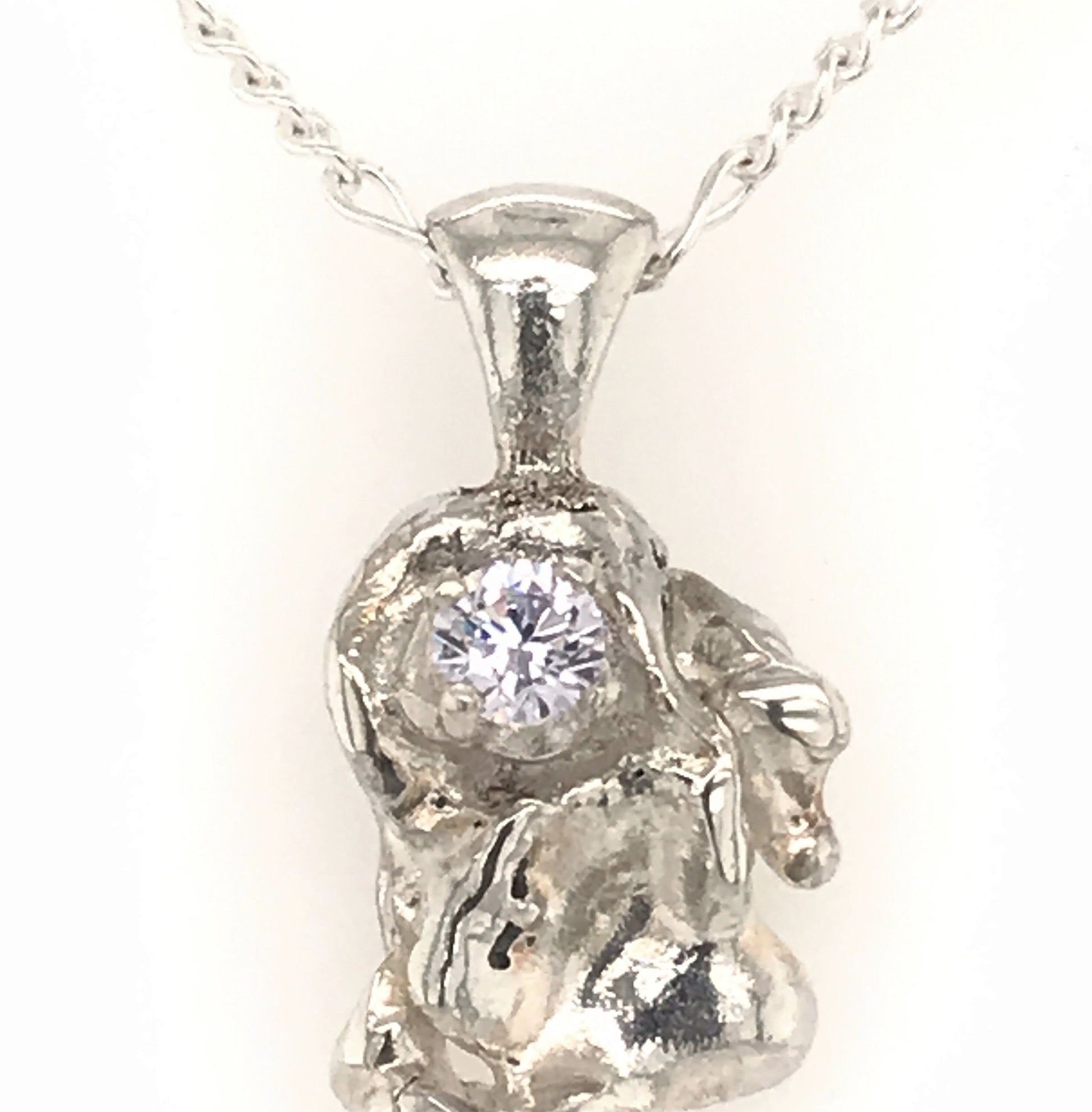 Argentium Silver Pendant with Clear Cubic Zirconia ("Diamond on a Cloud") - Barb Murrin Jewelry