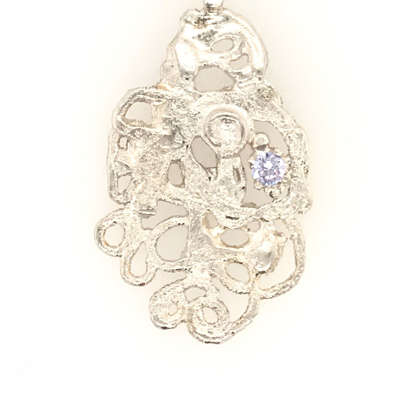 Argentium Silver Pendant with Lavender Cubic Zirconia ("Frosty Filigree Pendant") - Barb Murrin Jewelry