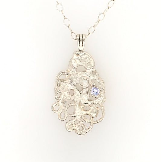 Argentium Silver Pendant with Lavender Cubic Zirconia ("Frosty Filigree Pendant") - Barb Murrin Jewelry