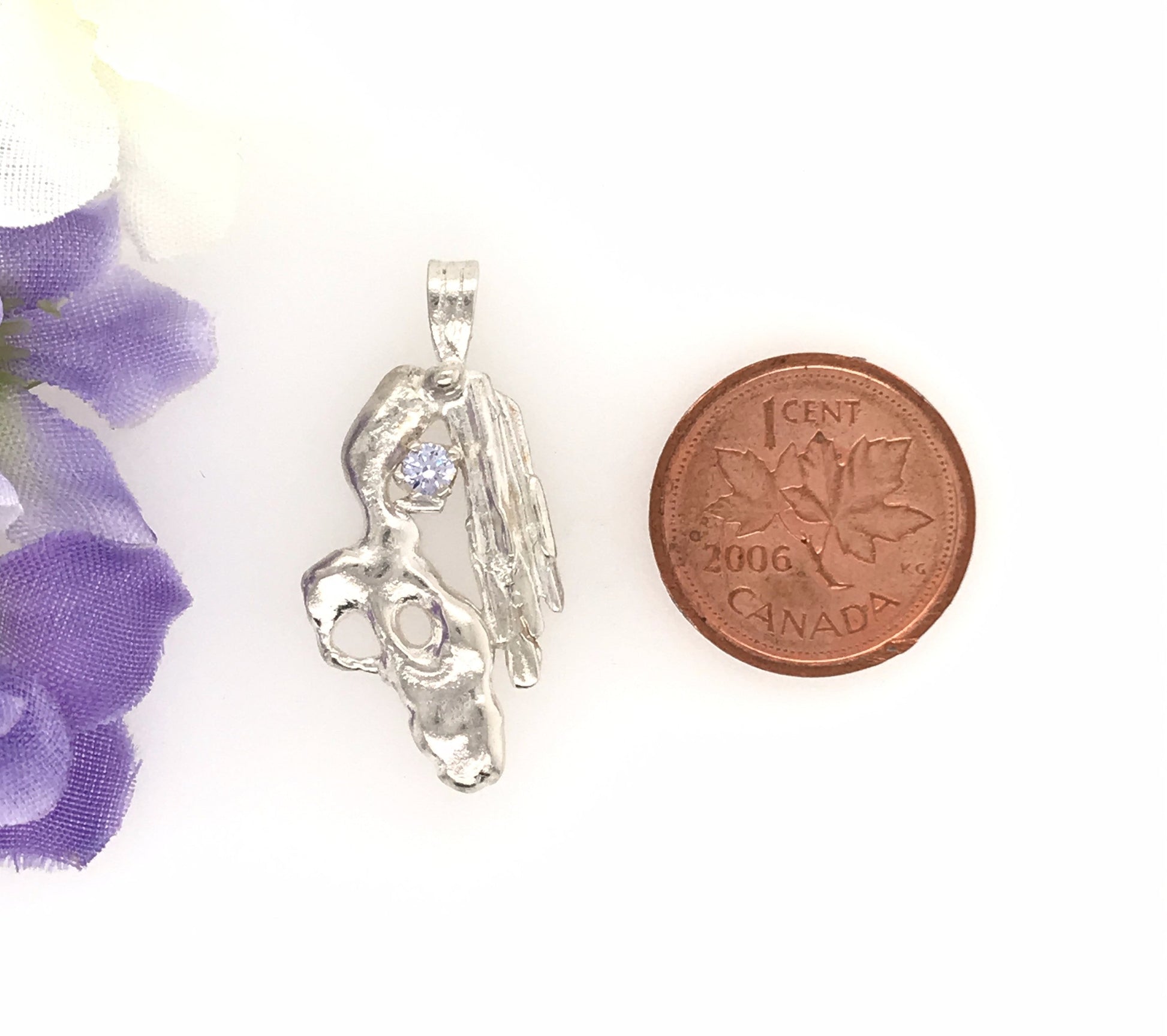 Argentium Silver Pendant with Lavender CZ ("Ship's Figurehead Pendant") - Barb Murrin Jewelry