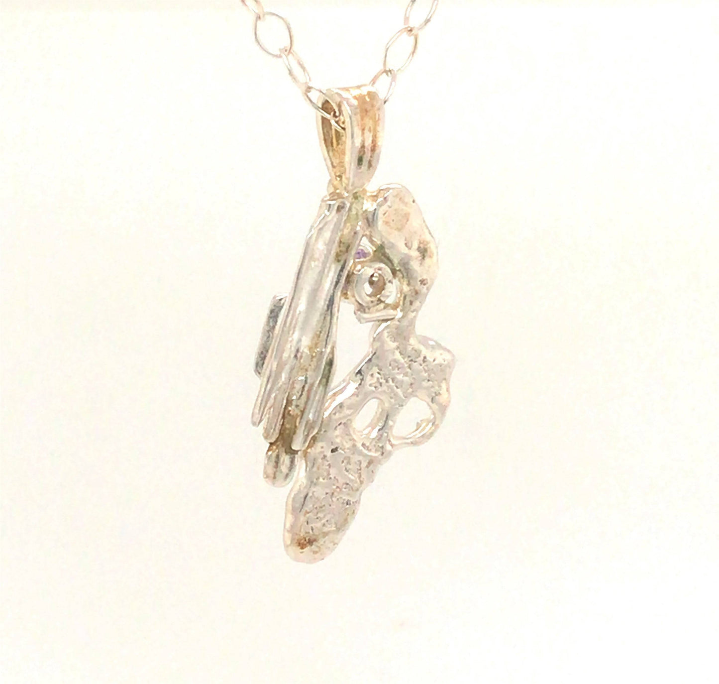 Argentium Silver Pendant with Lavender CZ ("Ship's Figurehead Pendant") - Barb Murrin Jewelry