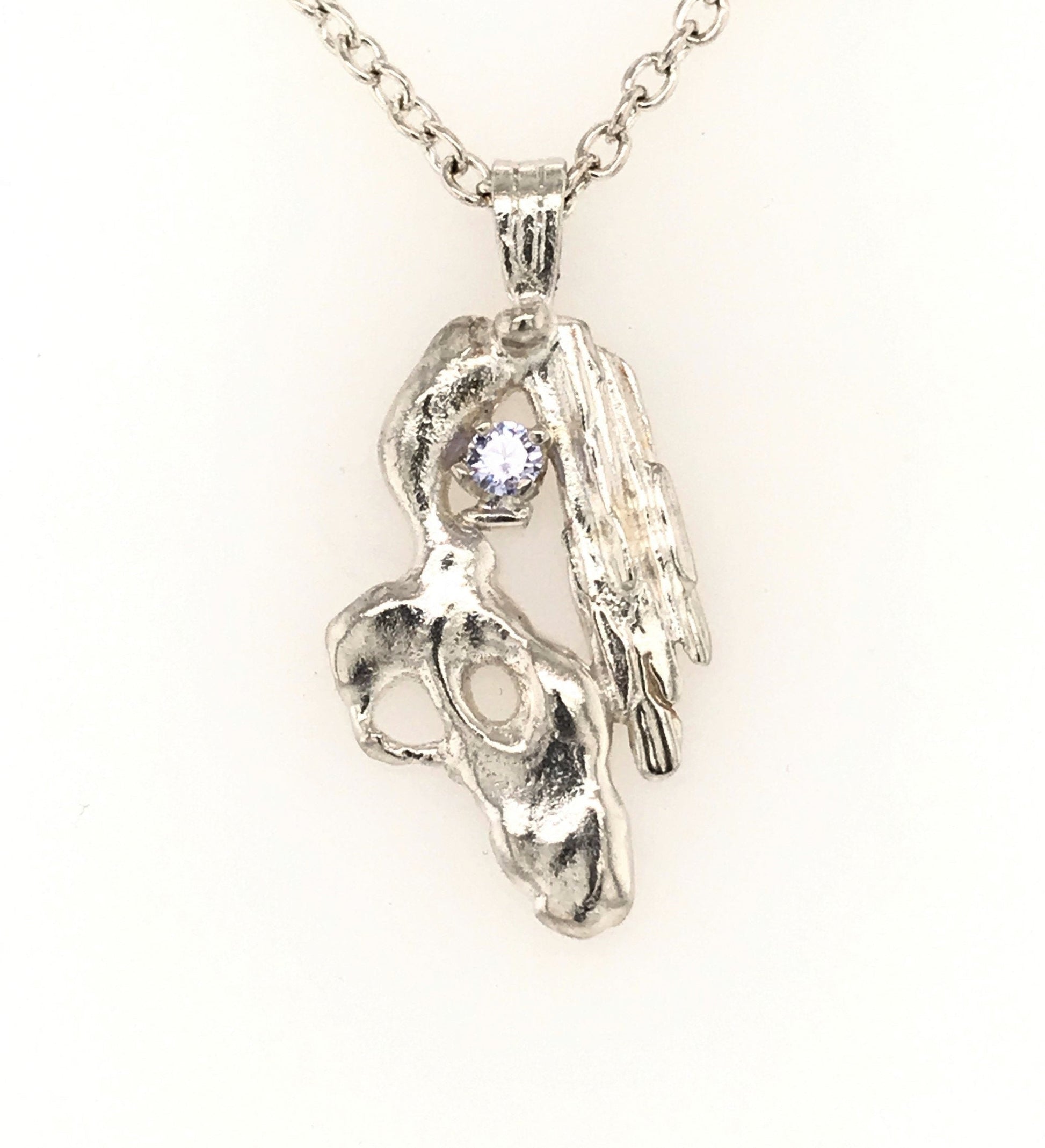 Argentium Silver Pendant with Lavender CZ ("Ship's Figurehead Pendant") - Barb Murrin Jewelry