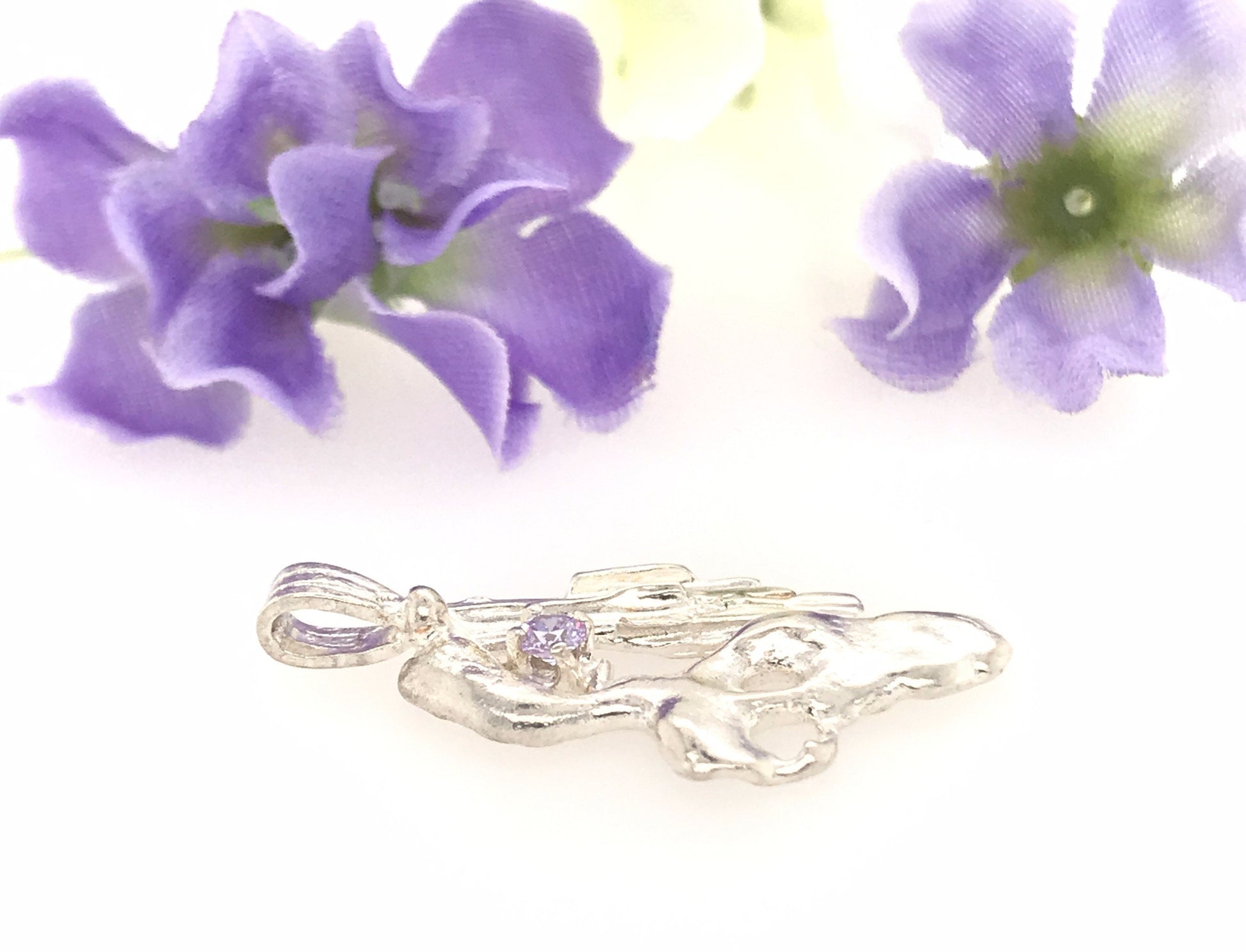 Argentium Silver Pendant with Lavender CZ ("Ship's Figurehead Pendant") - Barb Murrin Jewelry