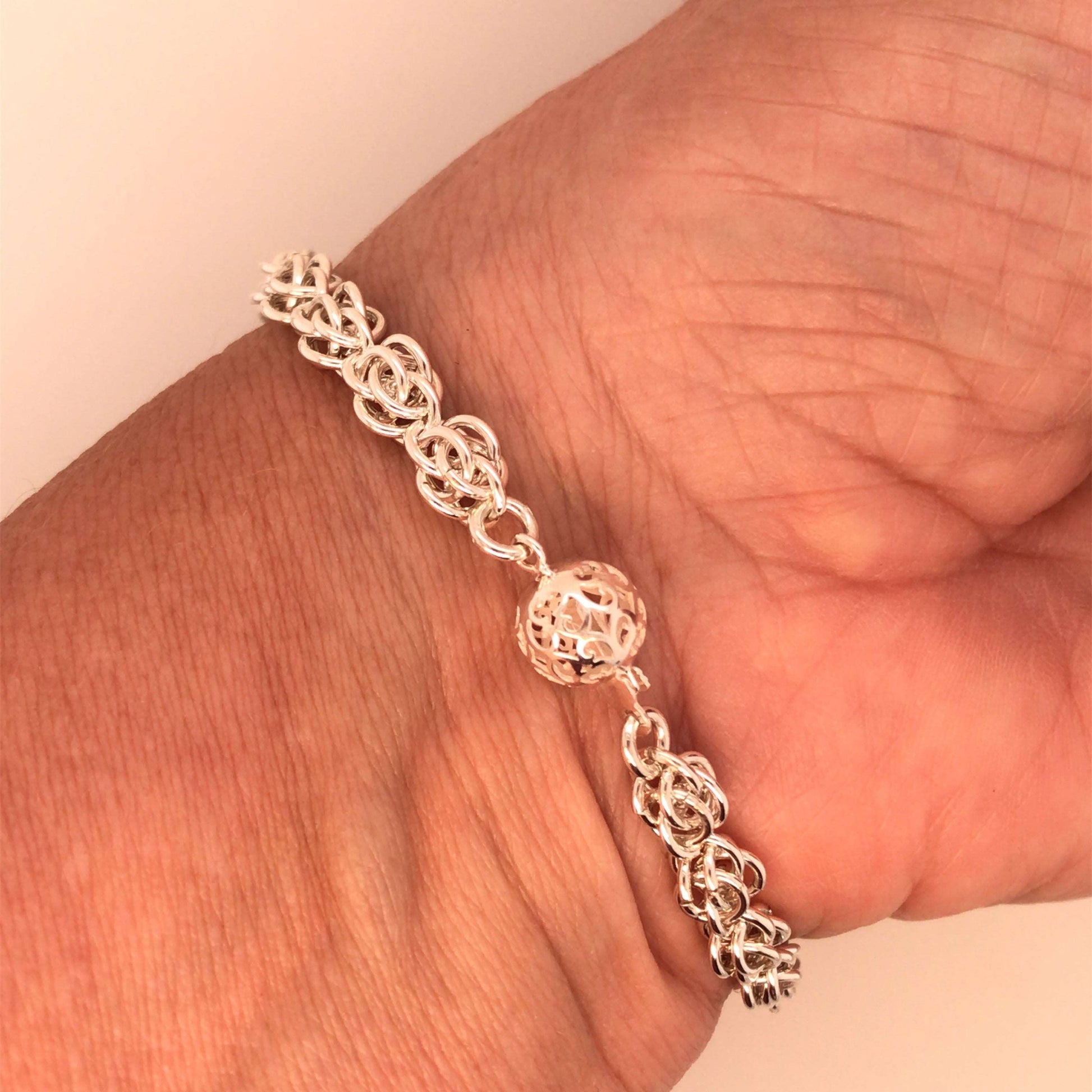 Argentium Silver Sweetpea Chain Maille Bracelet - Barb Murrin Jewelry