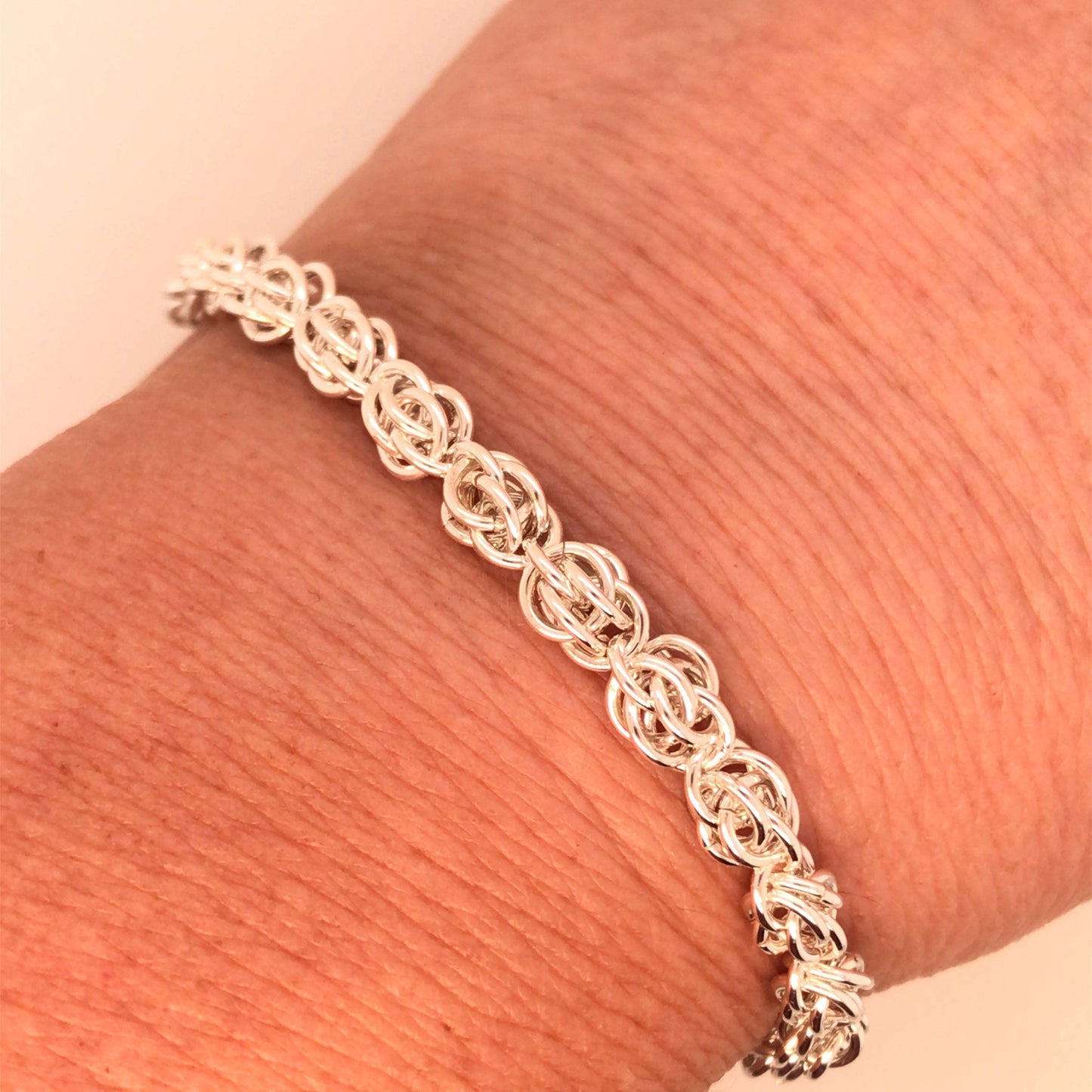 Argentium Silver Sweetpea Chain Maille Bracelet - Barb Murrin Jewelry