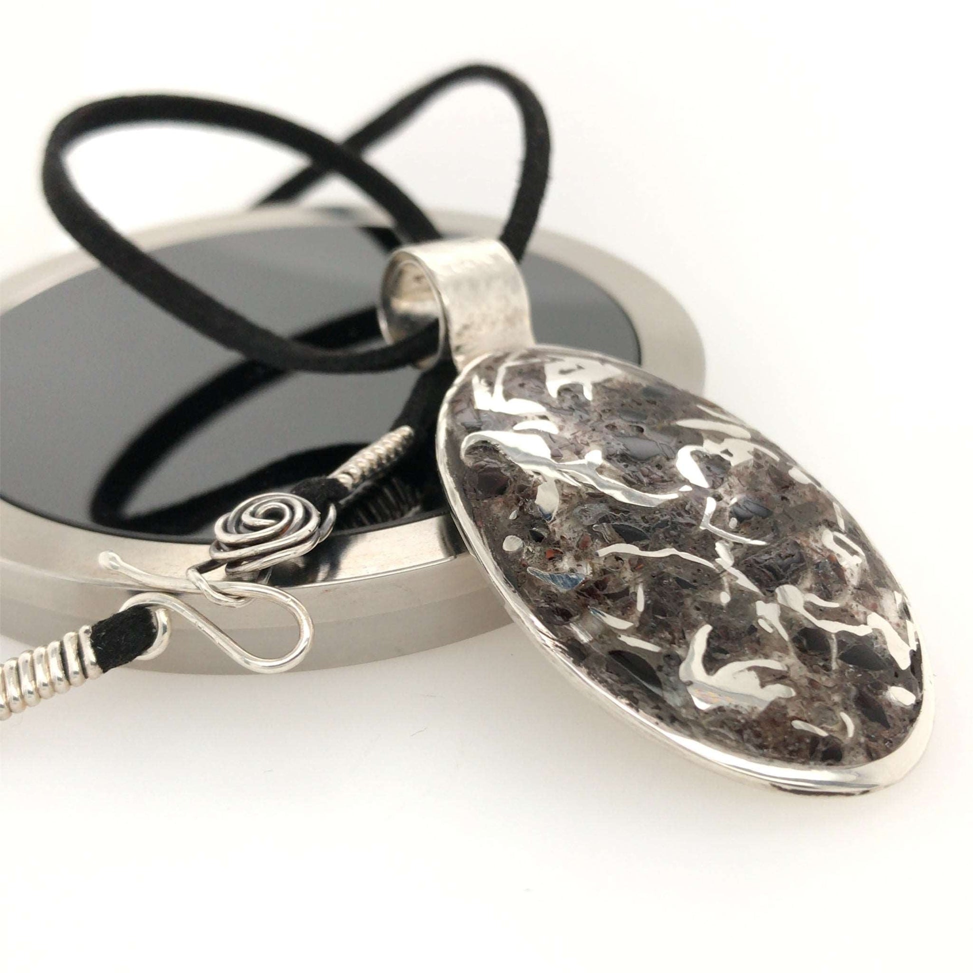 Black Jasper Pendant with Argentium Silver Swirls - Barb Murrin Jewelry