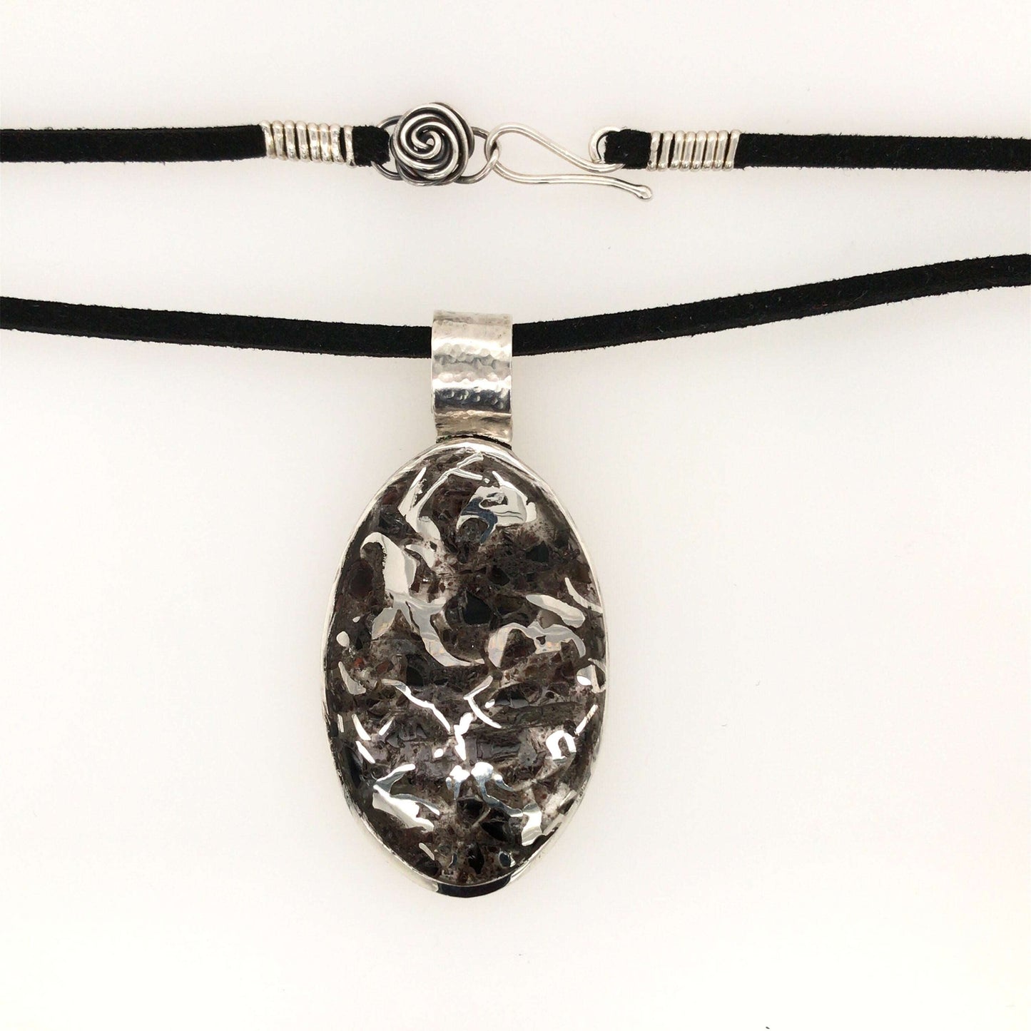 Black Jasper Pendant with Argentium Silver Swirls - Barb Murrin Jewelry