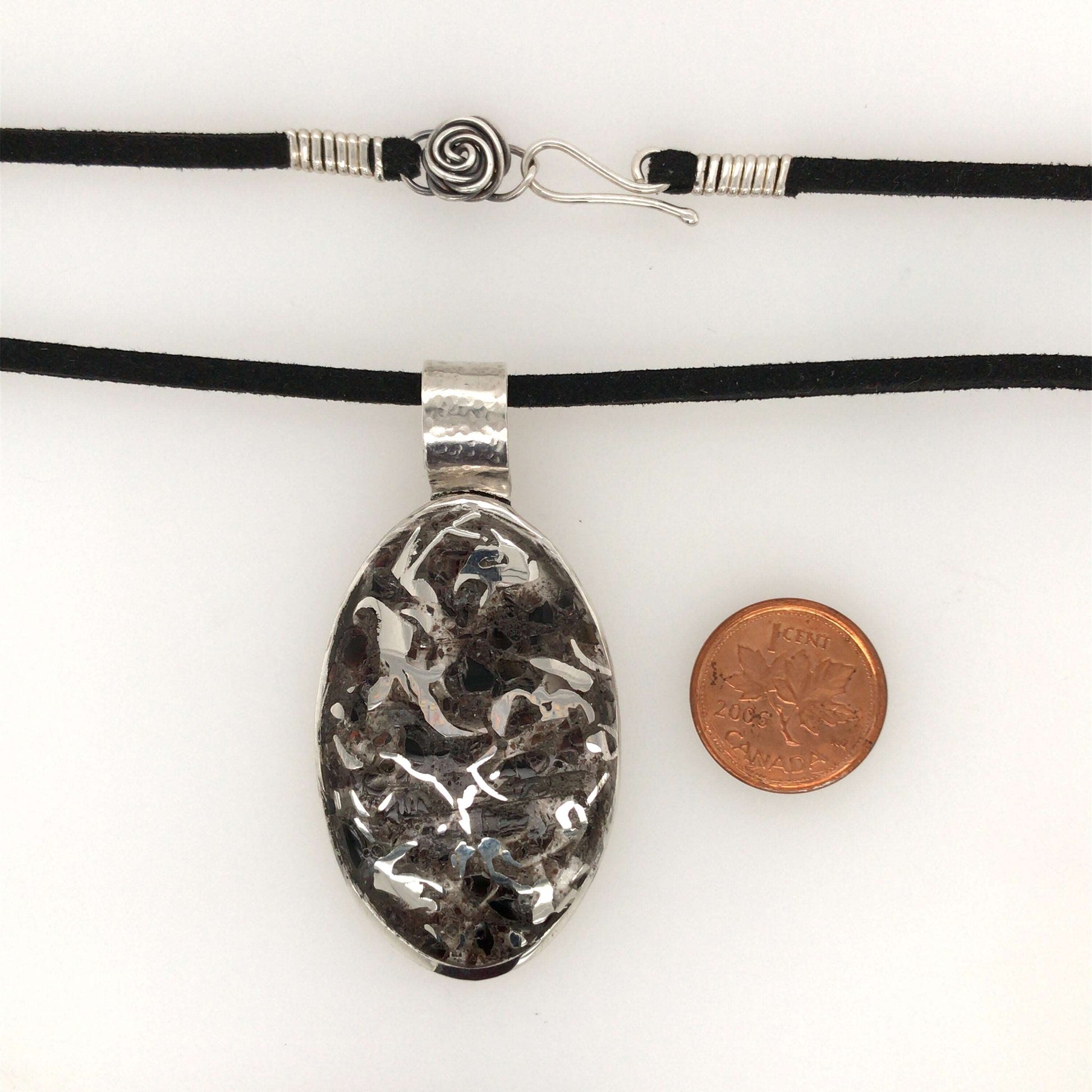 Black Jasper Pendant with Argentium Silver Swirls - Barb Murrin Jewelry