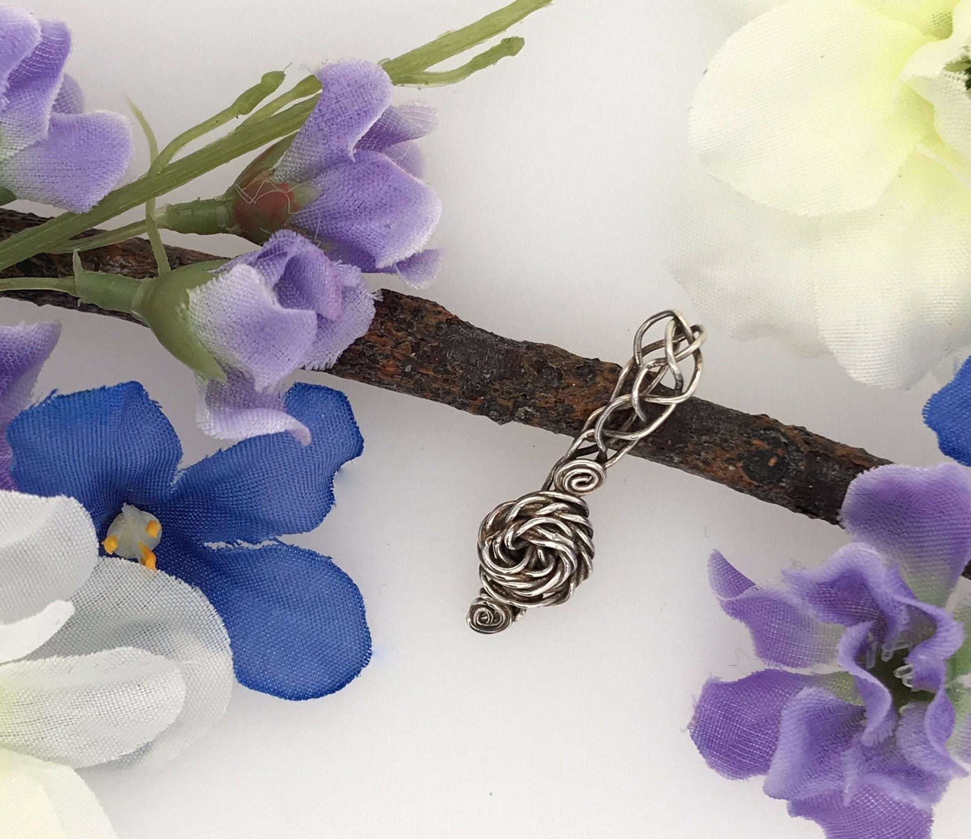 Braided Rose Argentium Silver Pendant - Barb Murrin Jewelry