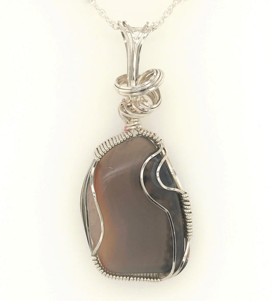 Brown Agate and Argentium Silver Pendant ("Milky Brown Agate Pendant") - Barb Murrin Jewelry