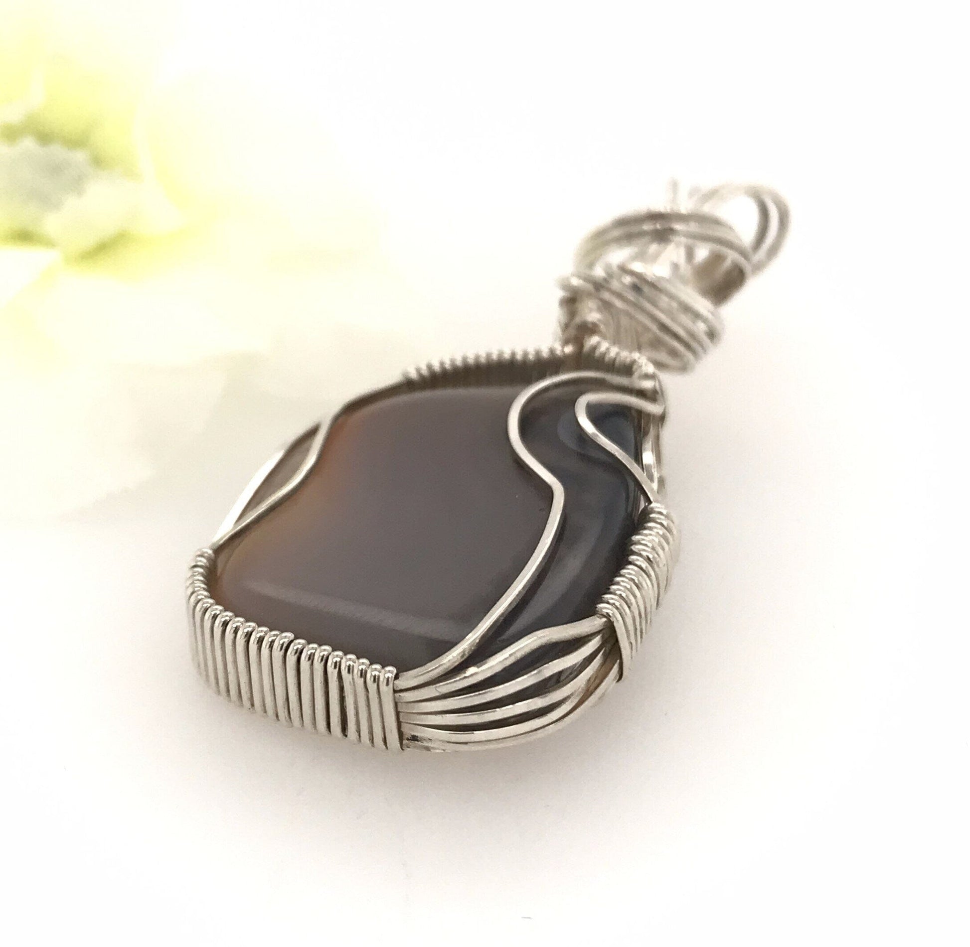 Brown Agate and Argentium Silver Pendant ("Milky Brown Agate Pendant") - Barb Murrin Jewelry