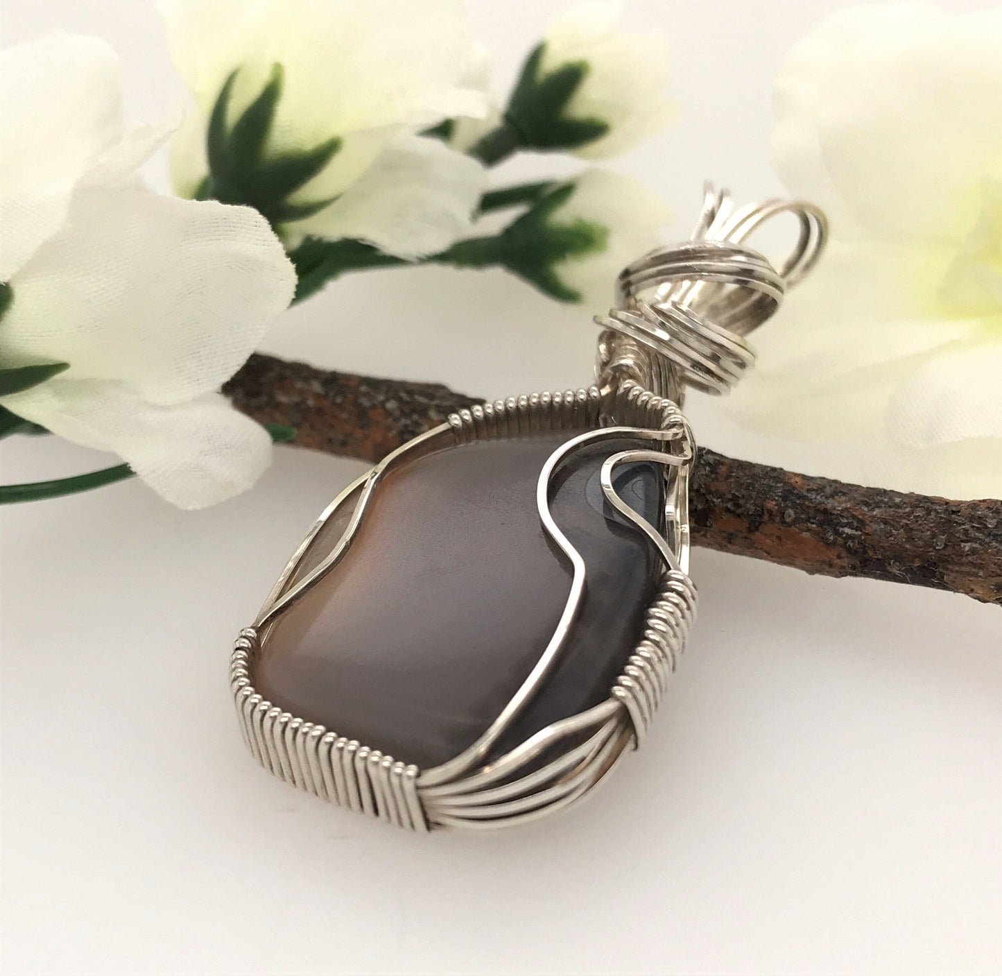 Brown Agate and Argentium Silver Pendant ("Milky Brown Agate Pendant") - Barb Murrin Jewelry