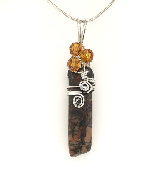 Brown Jasper, Topaz Bead, and Argentium Silver Pendant - Barb Murrin Jewelry