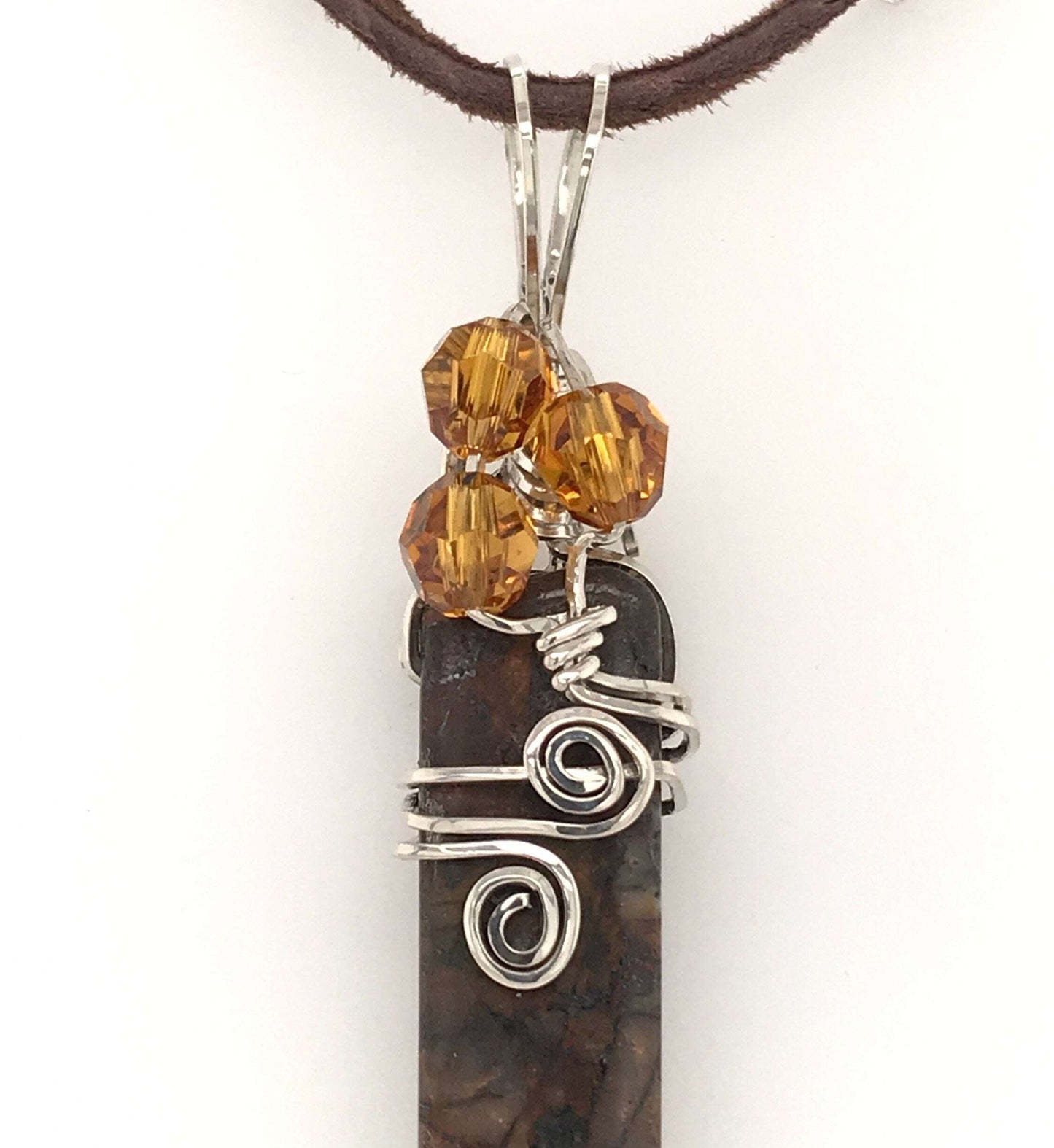 Brown Jasper, Topaz Bead, and Argentium Silver Pendant - Barb Murrin Jewelry