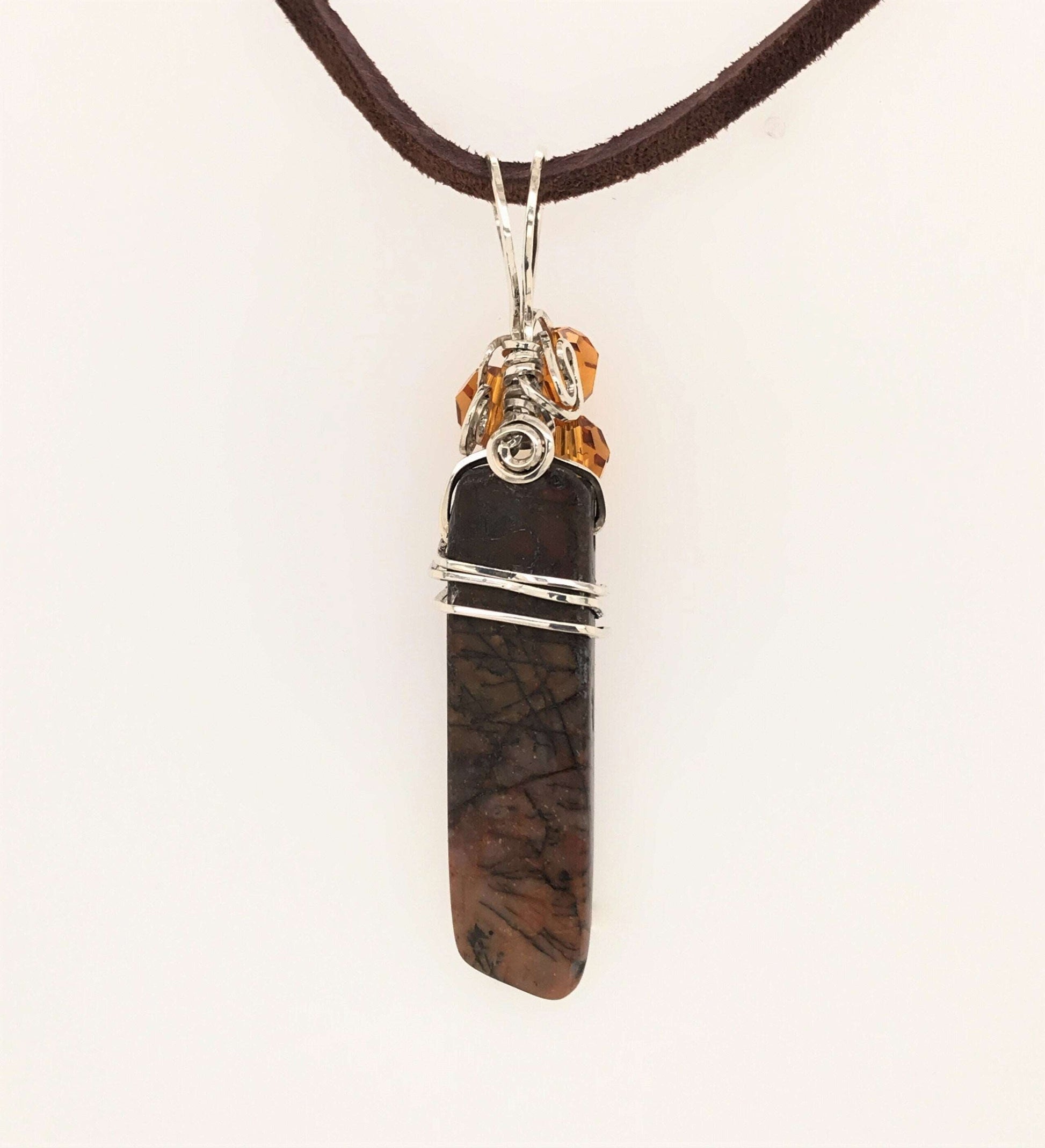 Brown Jasper, Topaz Bead, and Argentium Silver Pendant - Barb Murrin Jewelry