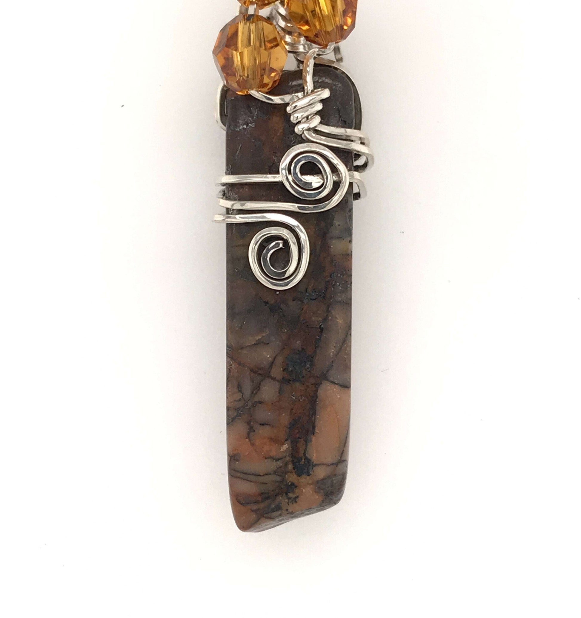 Brown Jasper, Topaz Bead, and Argentium Silver Pendant - Barb Murrin Jewelry