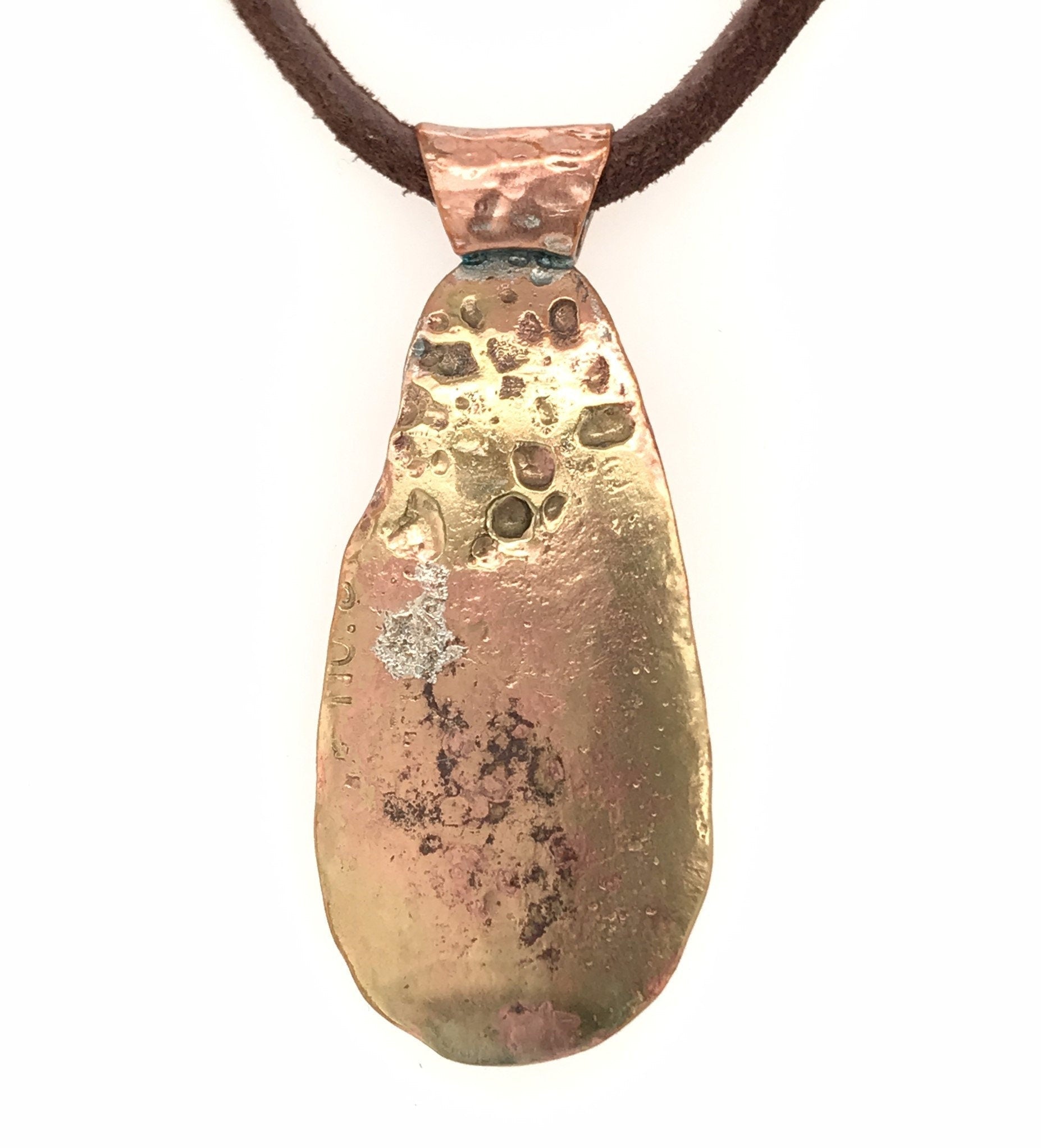 Copper and Brass Pendant with Bird Feature ("Birds of a Feather") back - Barb Murrin Jewelry