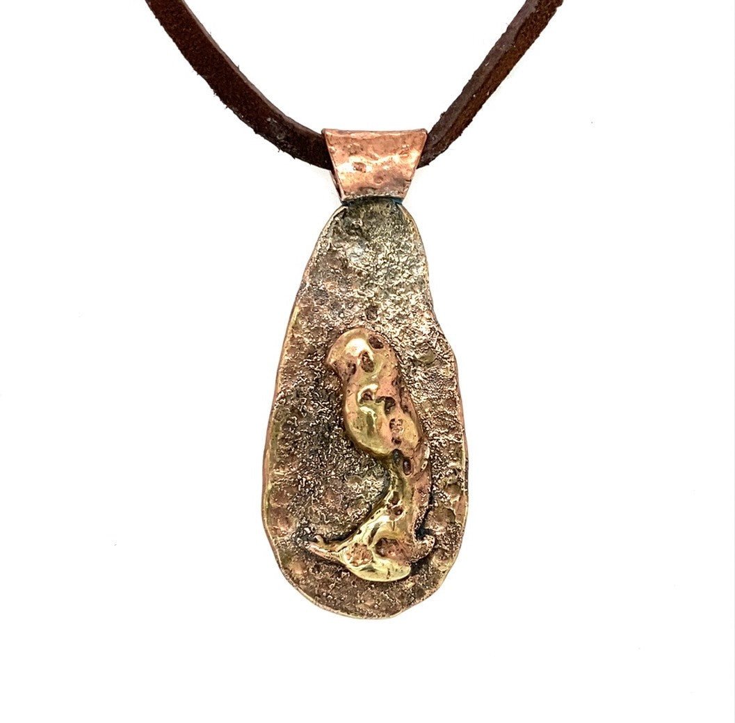 Copper and Brass Pendant with Bird Feature ("Birds of a Feather") - Barb Murrin Jewelry