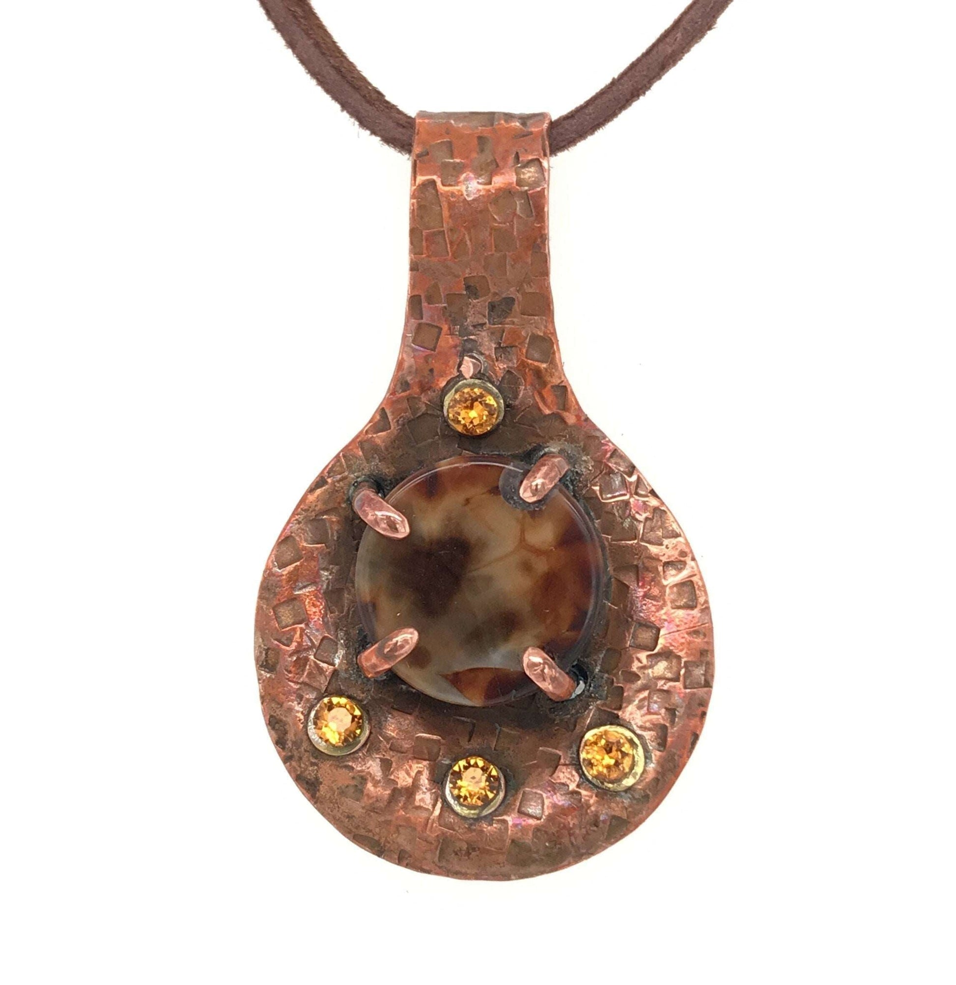 Crackle Fire Agate and Copper Pendant - Barb Murrin Jewelry