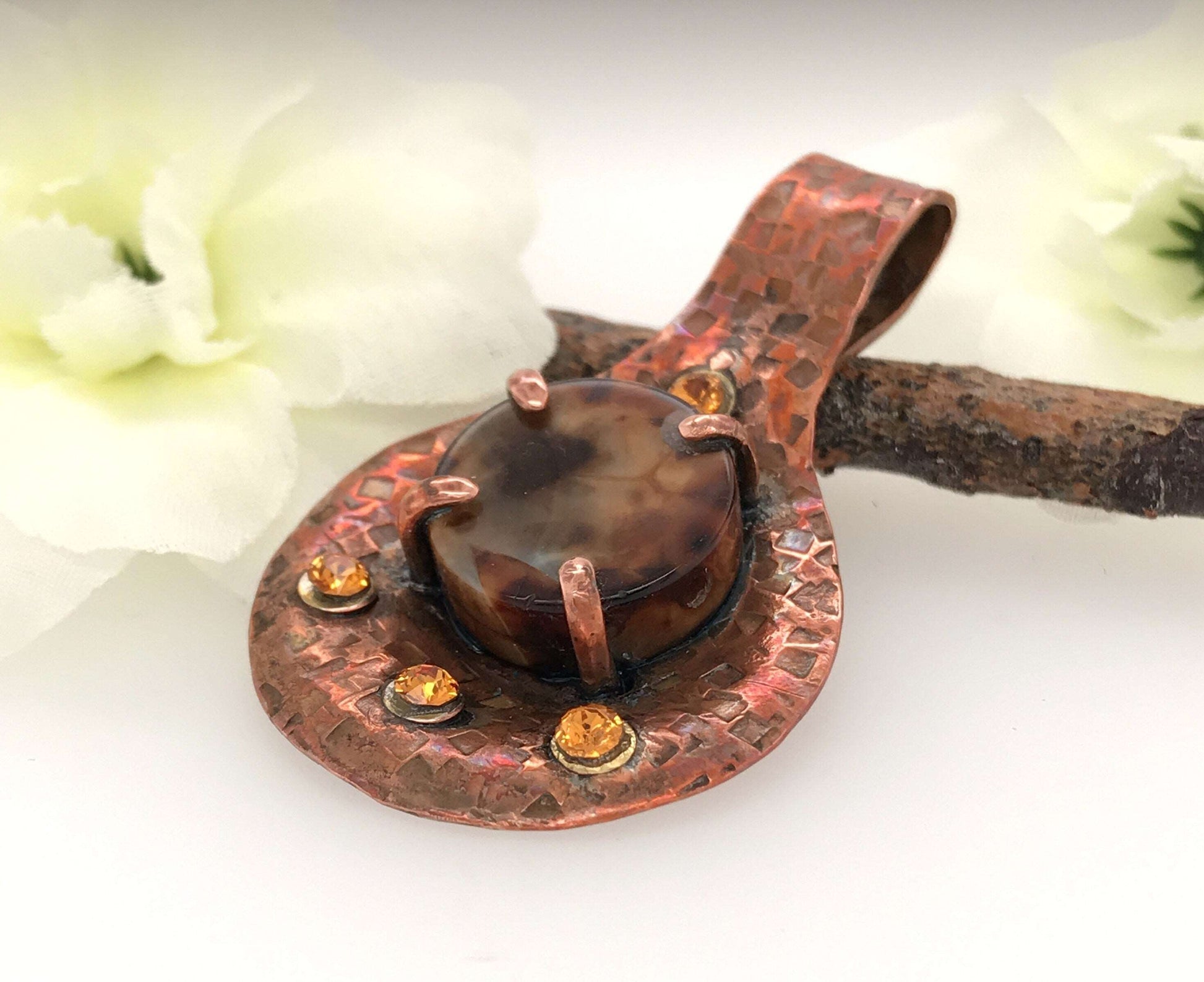 Crackle Fire Agate and Copper Pendant - Barb Murrin Jewelry