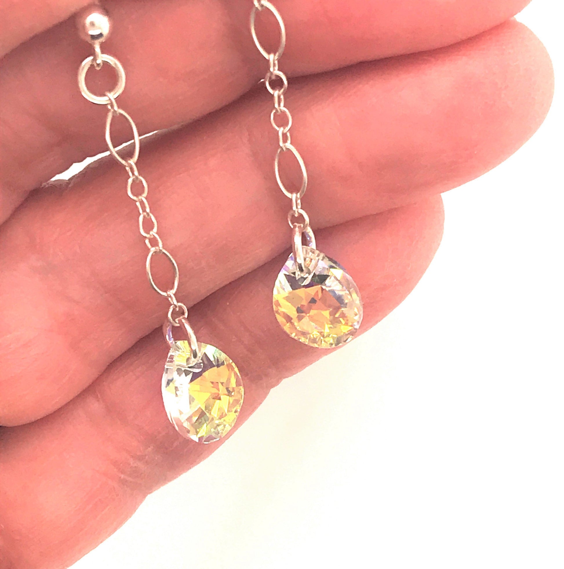 Crystal Pear and Argentium Silver Earrings and Studs ("Sunny Crystal Tears Earrings and Studs") - Barb Murrin Jewelry