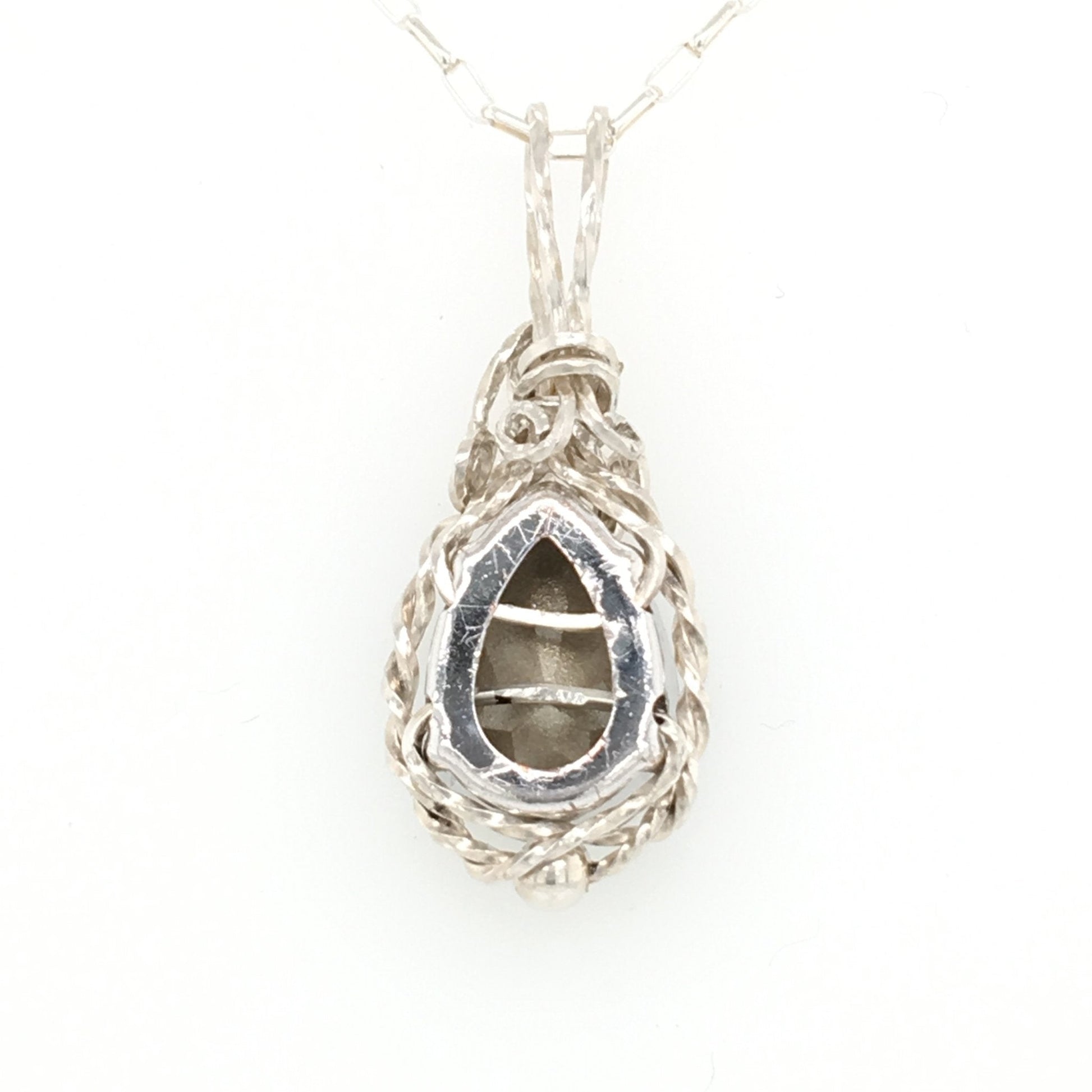 Emerald Teardrop Crystal and Argentium-Silver-Wrapped Pendant ("The Undine's Tear") - Barb Murrin Jewelry