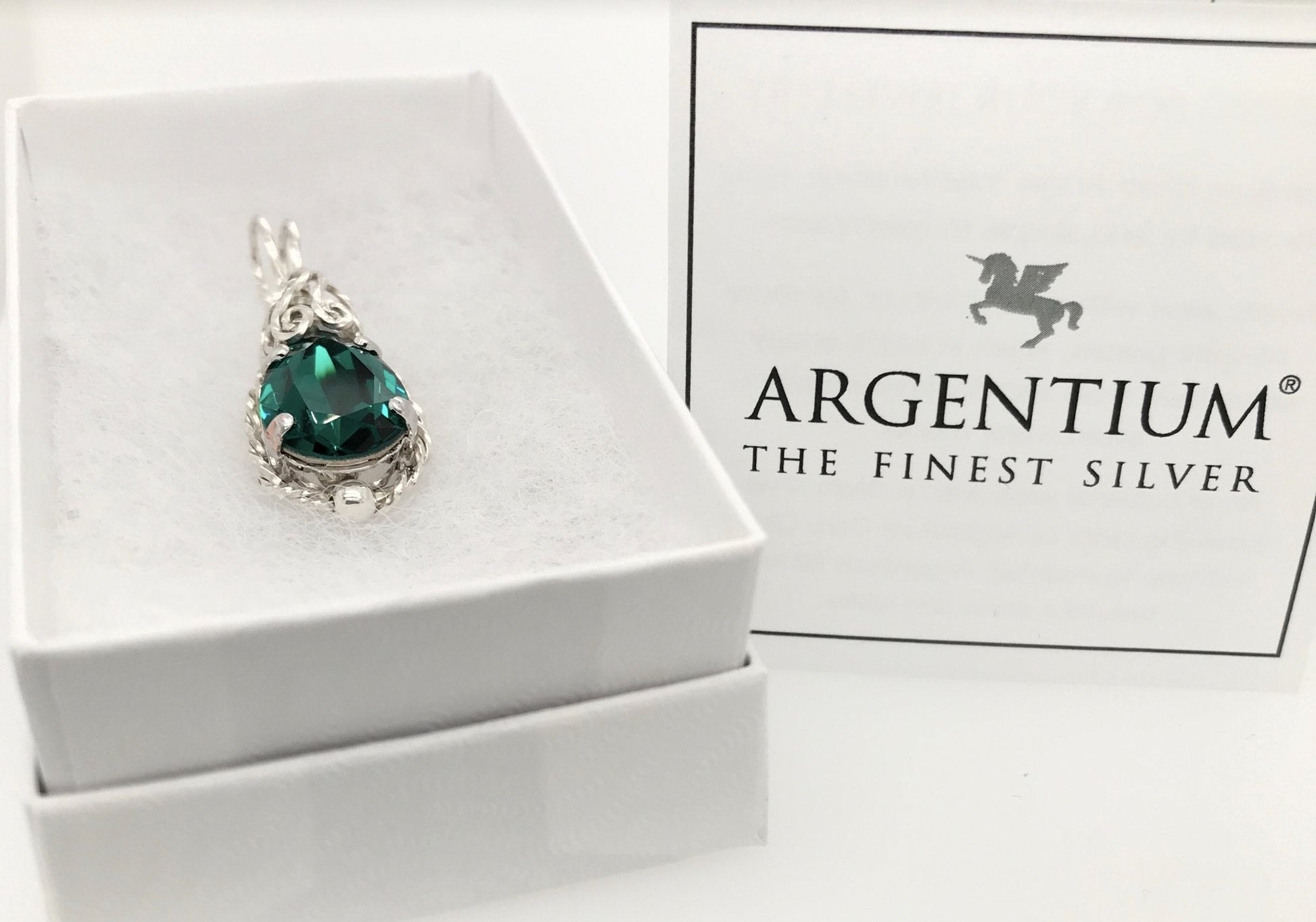 Emerald Teardrop Crystal and Argentium-Silver-Wrapped Pendant ("The Undine's Tear") - Barb Murrin Jewelry