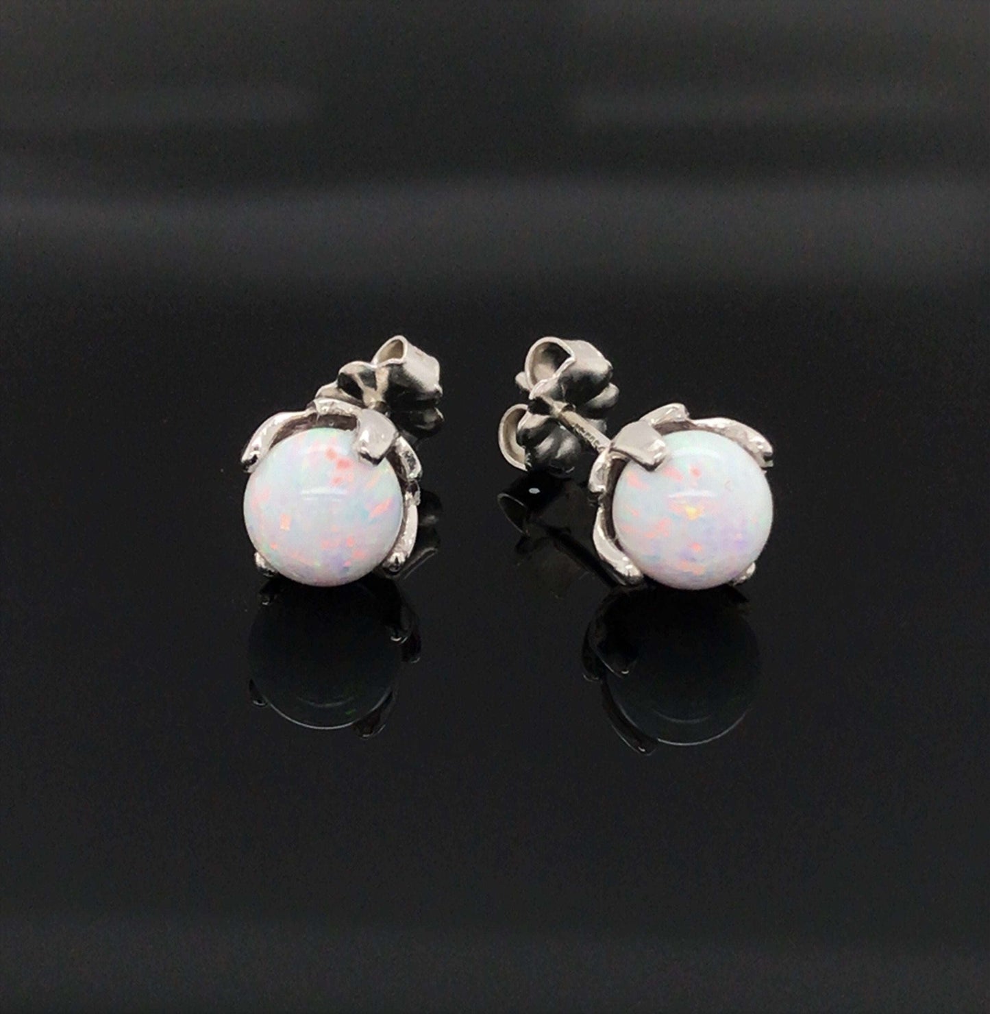 Fire and Snow Opal Studs - Barb Murrin Jewelry