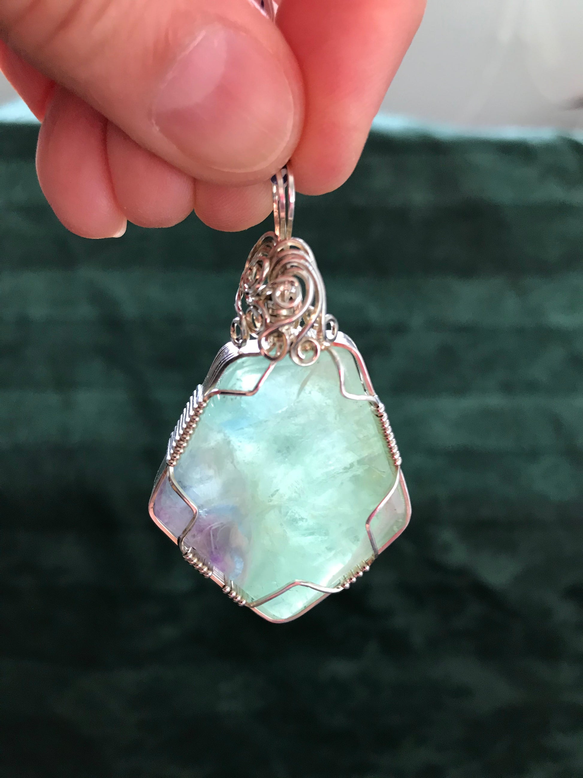 Fluorite and Argentium Silver Pendant ("Soul of a Mountain Lake") - Barb Murrin Jewelry