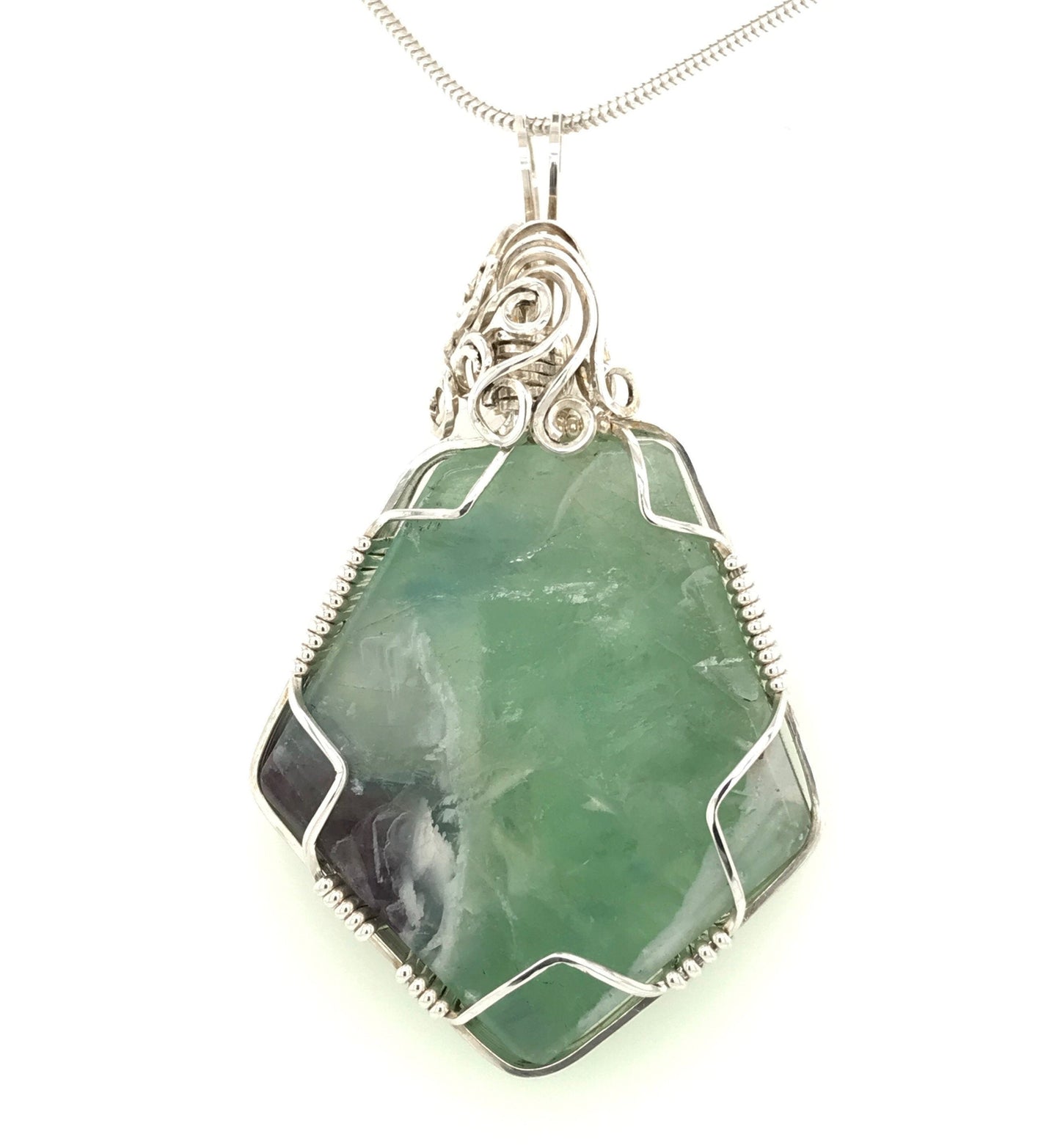 Fluorite and Argentium Silver Pendant ("Soul of a Mountain Lake") - Barb Murrin Jewelry