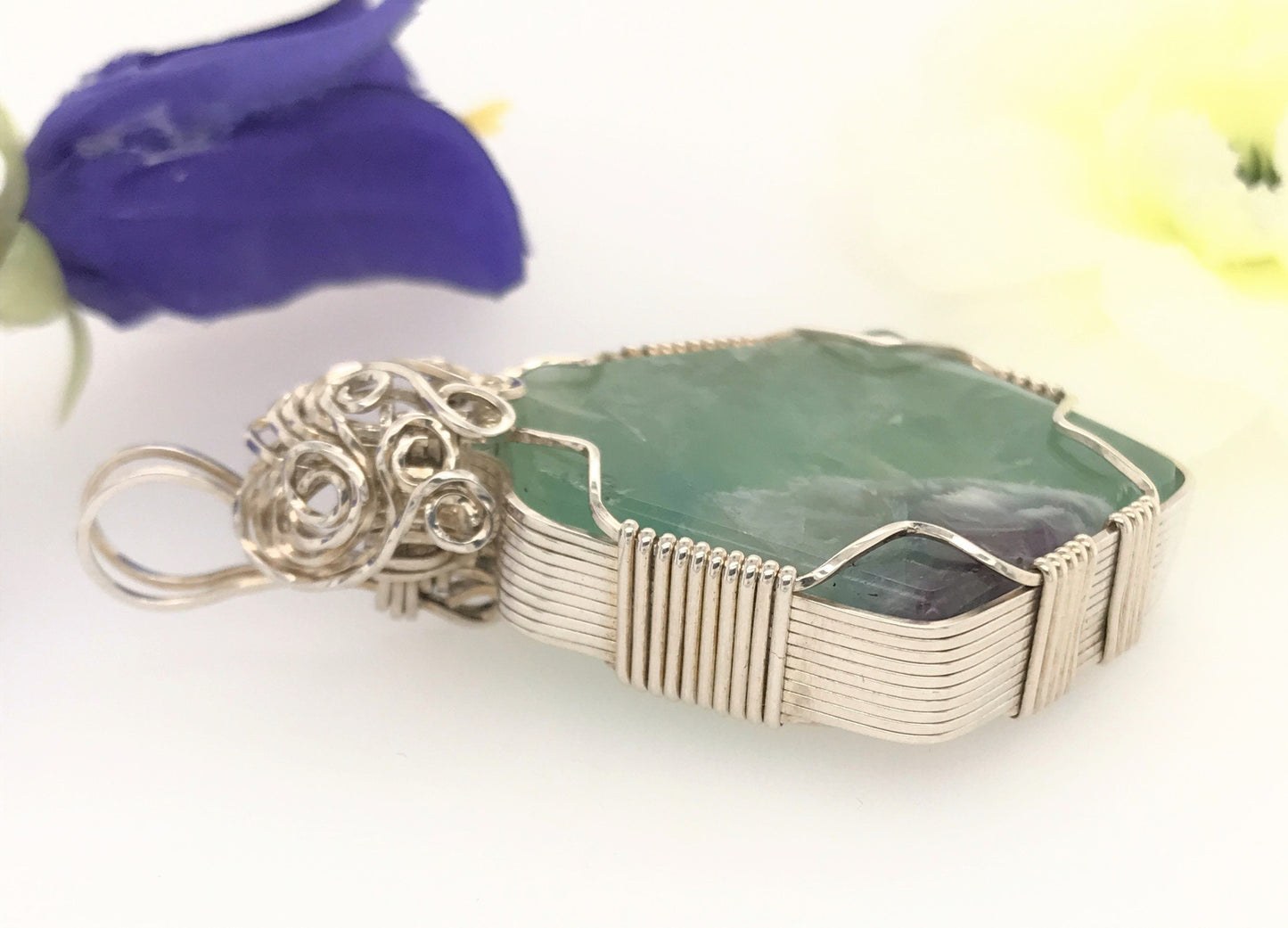 Fluorite and Argentium Silver Pendant ("Soul of a Mountain Lake") - Barb Murrin Jewelry