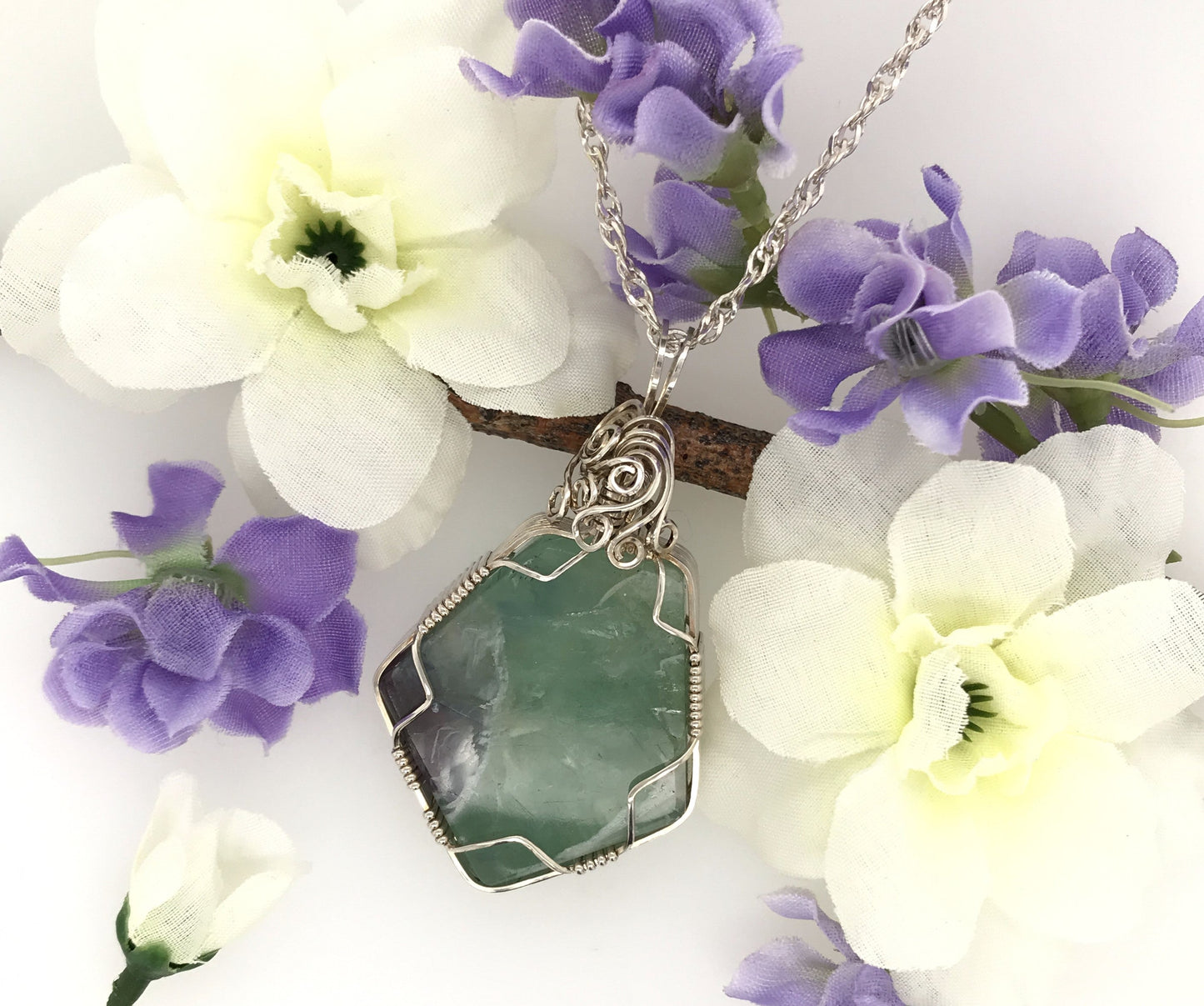 Fluorite and Argentium Silver Pendant ("Soul of a Mountain Lake") - Barb Murrin Jewelry