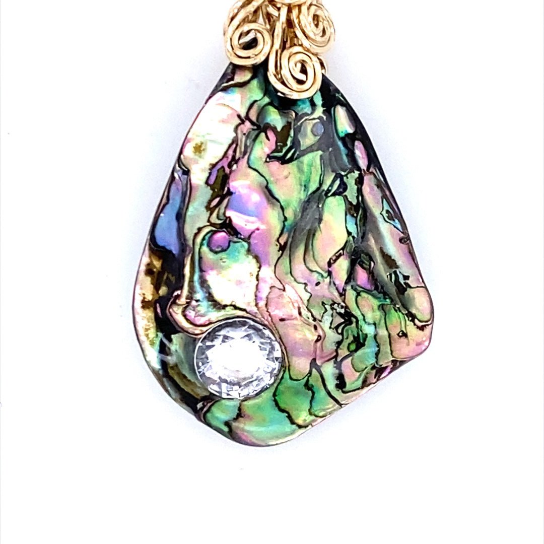 Green Abalone Shell Pendant with Clear CZ and Gold-filled Bail - Barb Murrin Jewelry