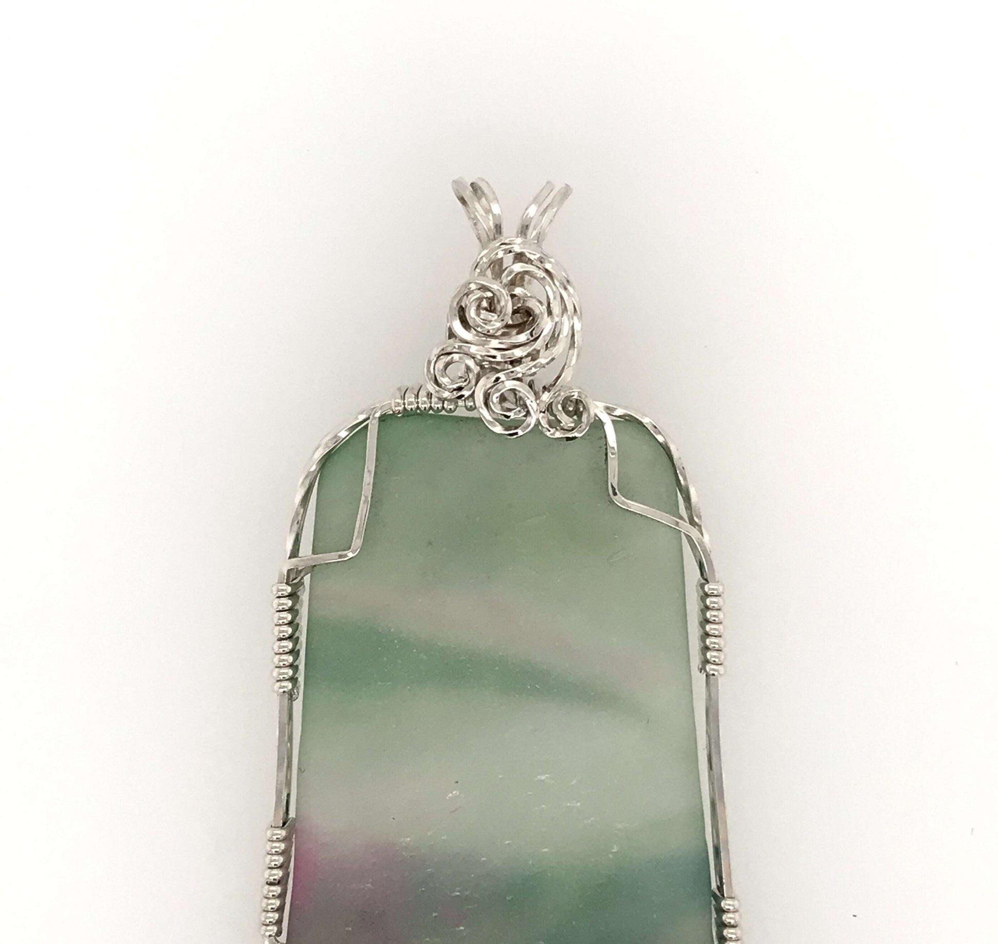 Green and Pink Frosted Glass and Argentium Silver Pendant - Barb Murrin Jewelry