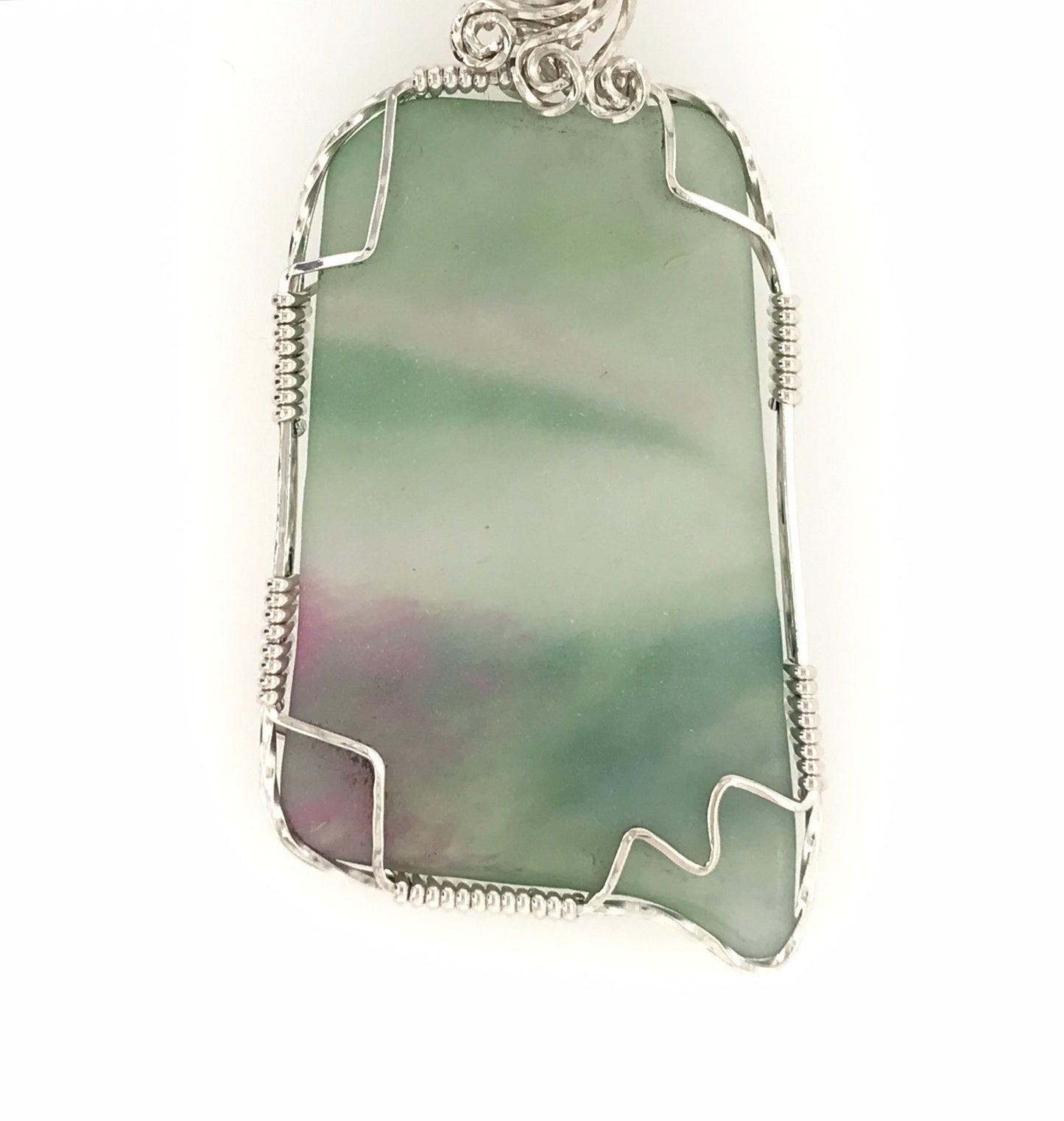 Green and Pink Frosted Glass and Argentium Silver Pendant - Barb Murrin Jewelry