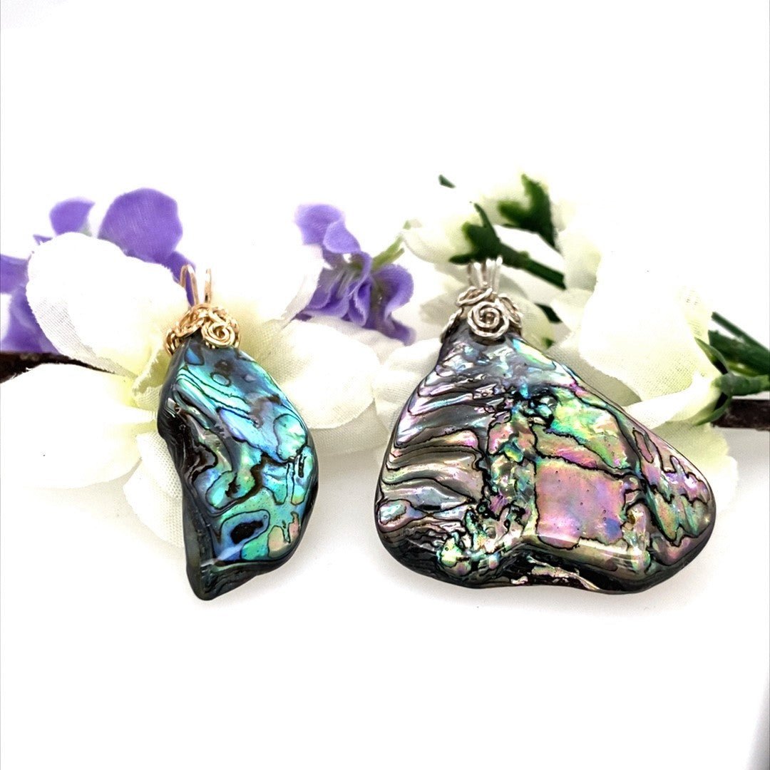 Green and Purple Abalone Shell Pendant with Gold-filled Bail - Barb Murrin Jewelry