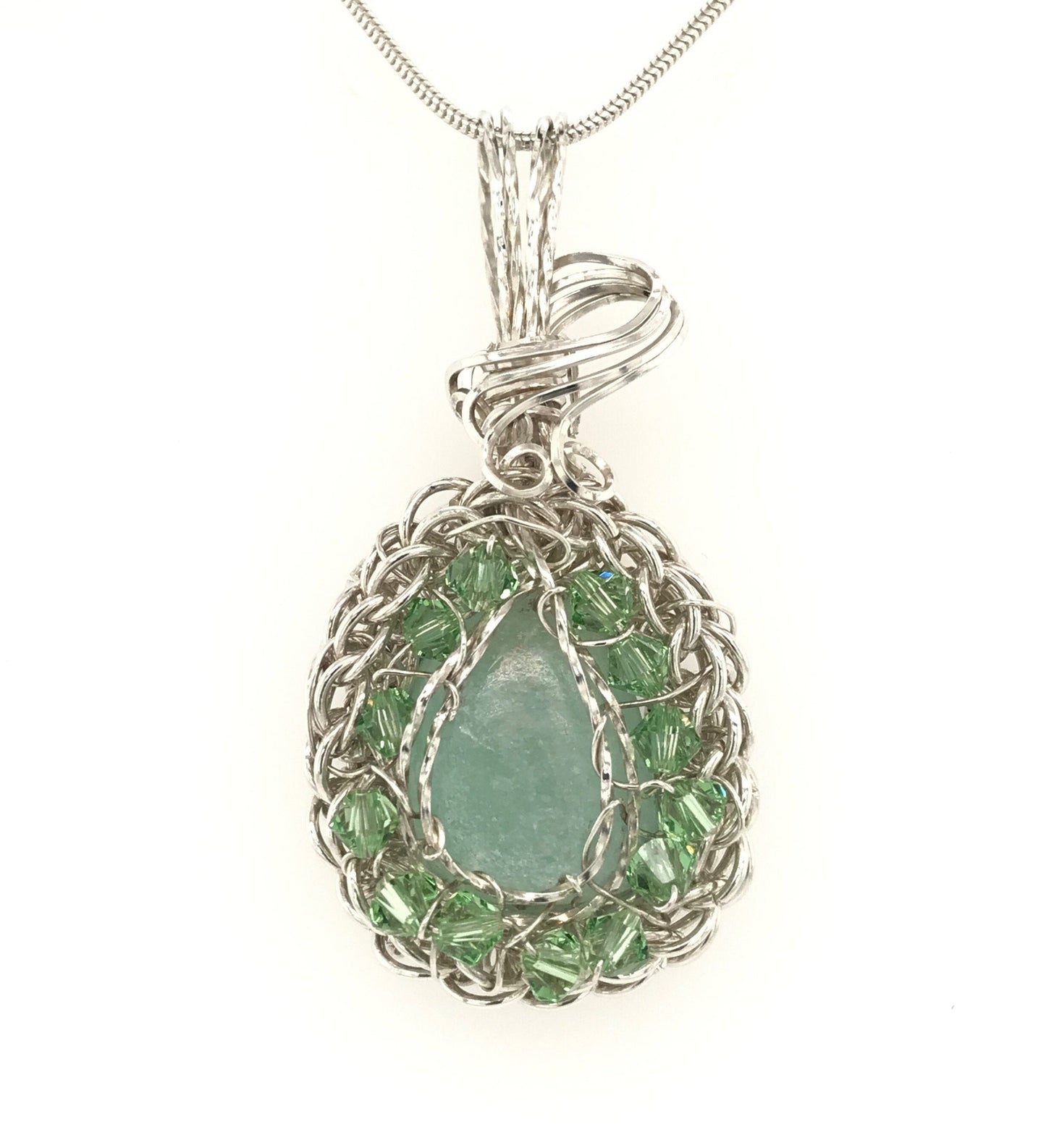 Green Calcite Chain Maille Pendant ("Victorian Chain Maille Green Calcite Pendant") - Barb Murrin Jewelry