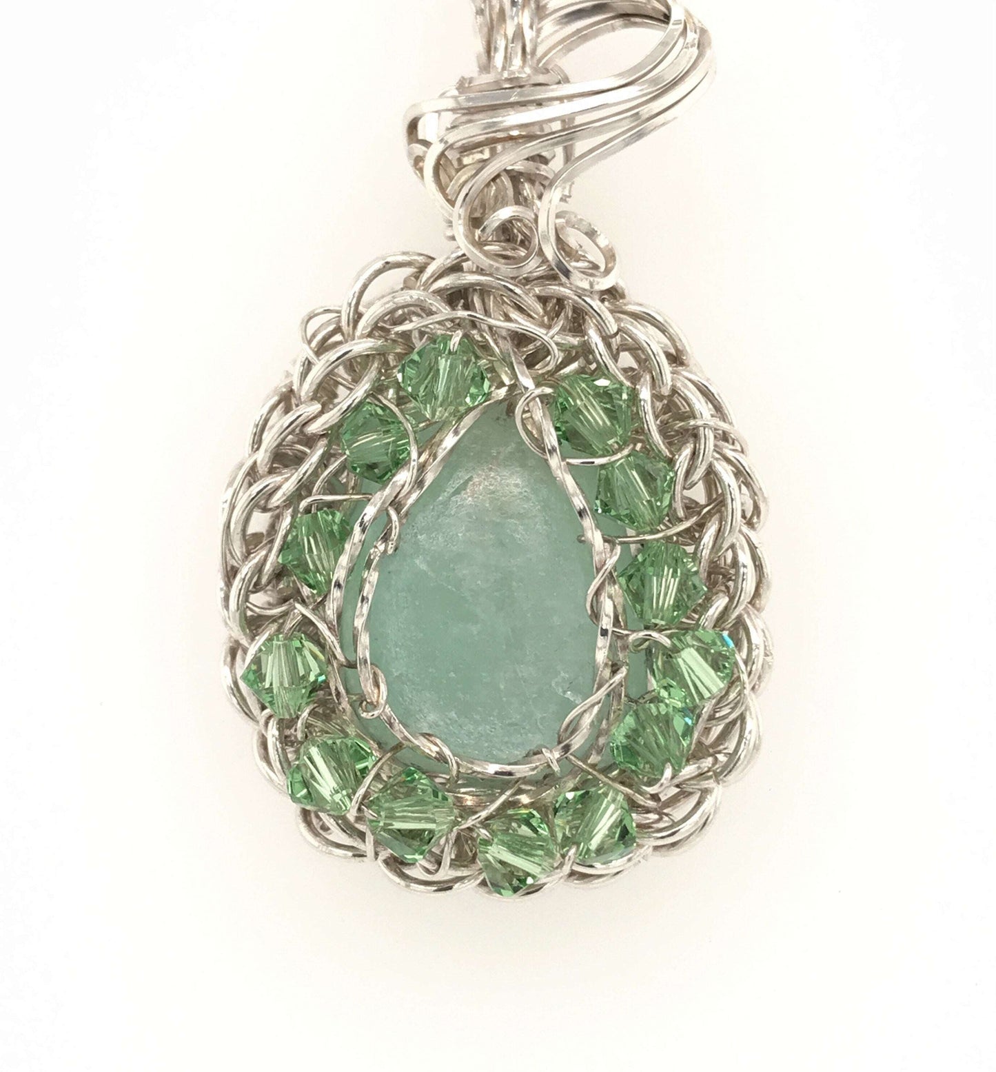 Green Calcite Chain Maille Pendant ("Victorian Chain Maille Green Calcite Pendant") - Barb Murrin Jewelry