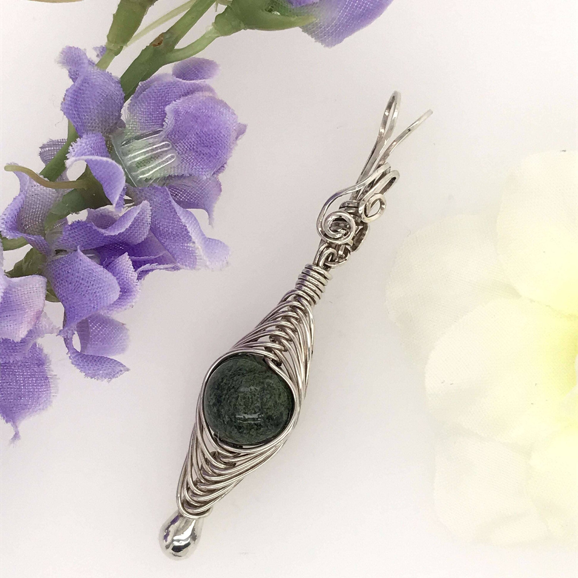 Green Quartzite and Argentium Silver Pendant and Earrings Set - Barb Murrin Jewelry