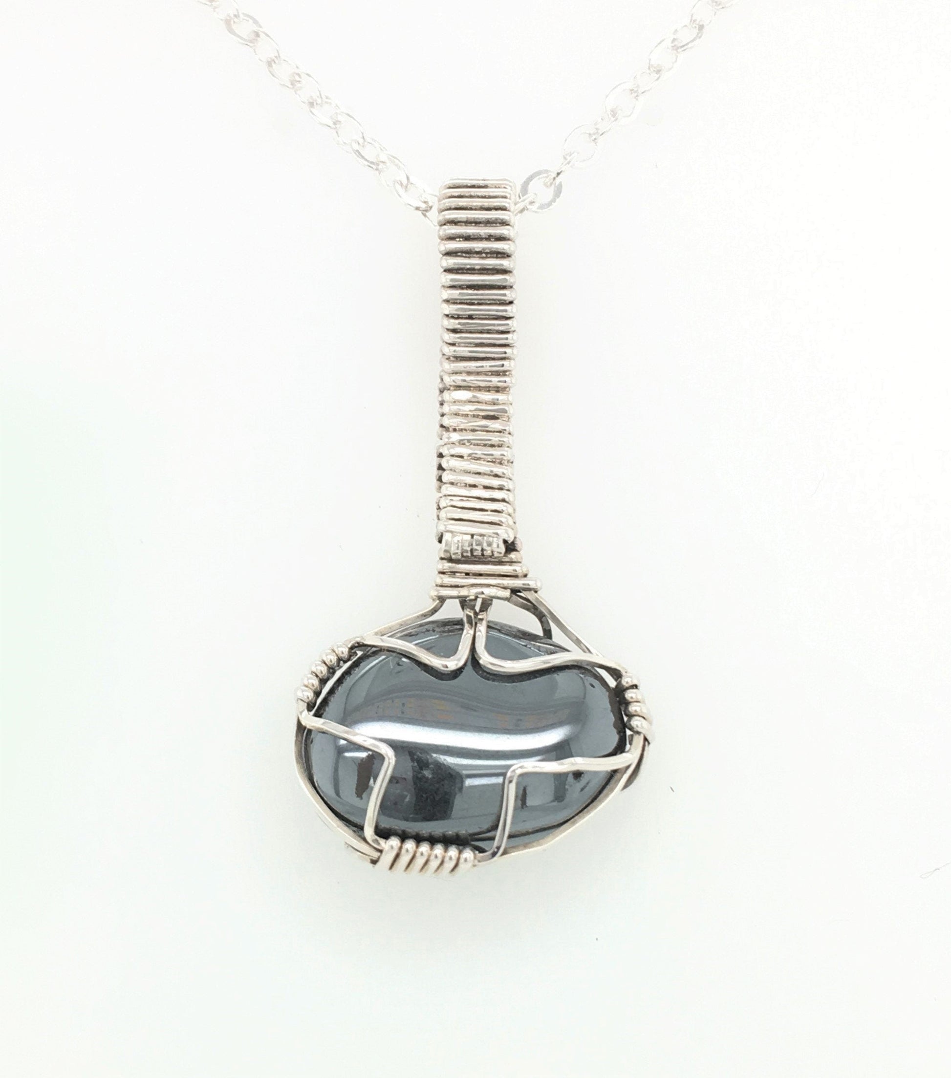 Hematite and Argentium Silver Pendant ("Hematite Drop") - Barb Murrin Jewelry