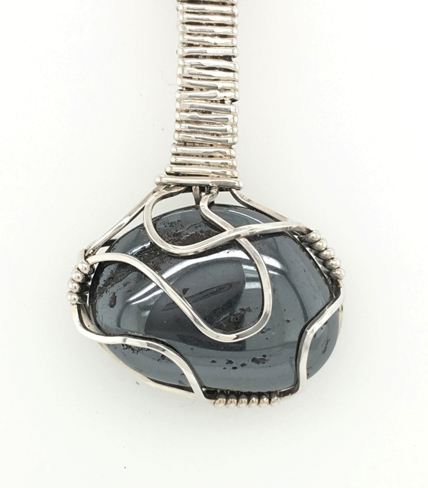 Hematite and Argentium Silver Pendant ("Hematite Drop") - Barb Murrin Jewelry