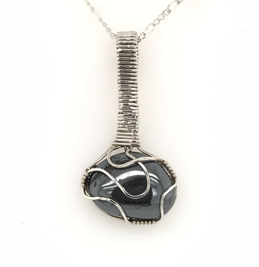 Hematite and Argentium Silver Pendant ("Hematite Drop") - Barb Murrin Jewelry