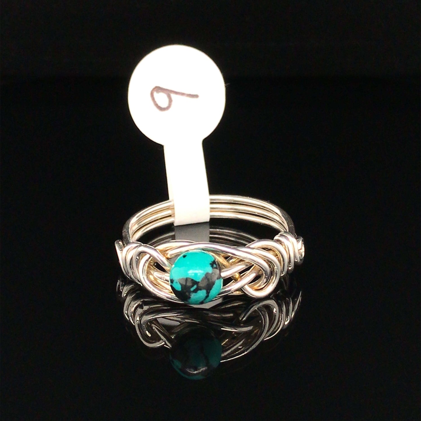 Knotted Ring, Argentium Silver with Turquoise-dyed Howlite Bead, Single Wire - Barb Murrin Jewelry