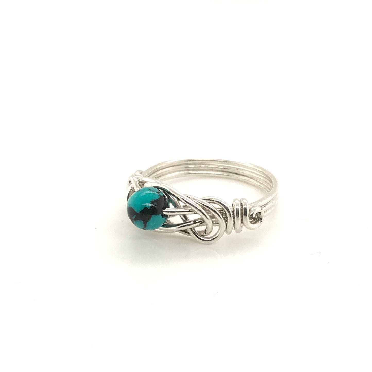 Knotted Ring, Argentium Silver with Turquoise-dyed Howlite Bead, Single Wire - Barb Murrin Jewelry