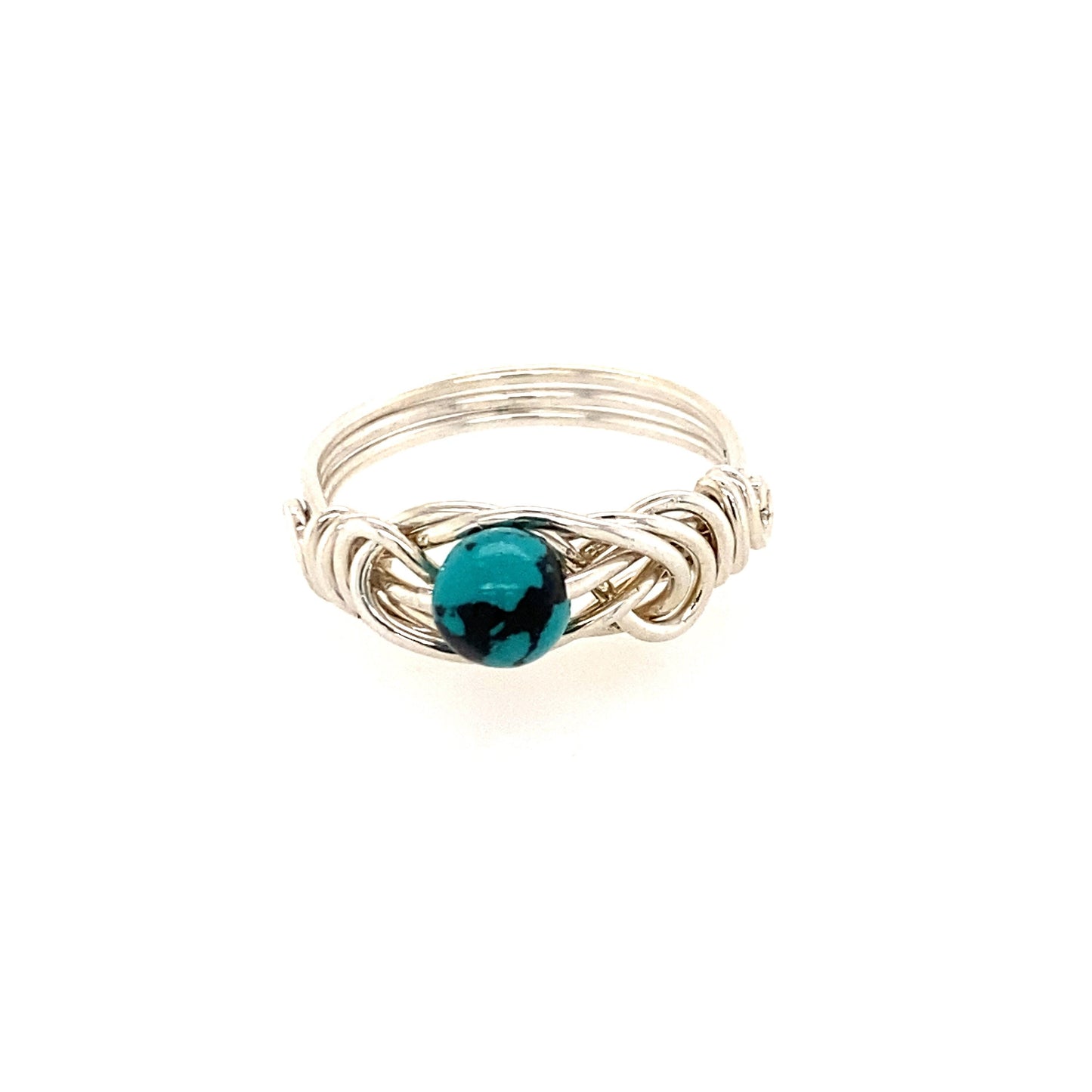 Knotted Ring, Argentium Silver with Turquoise-dyed Howlite Bead, Single Wire - Barb Murrin Jewelry