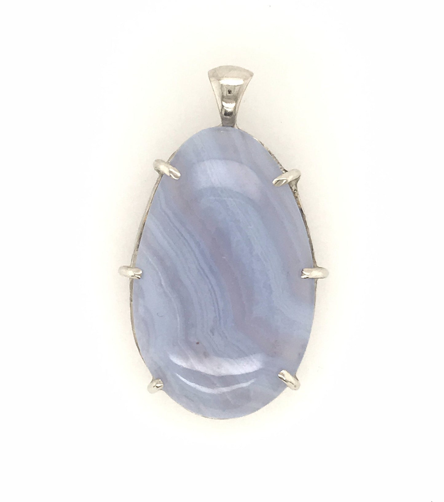 Minimalist Blue Lace Agate and Argentium Silver Pendant ("A River Runs through It") - Barb Murrin Jewelry