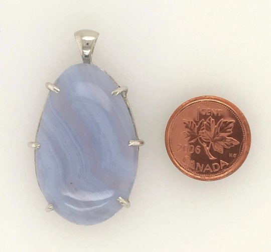 Minimalist Blue Lace Agate and Argentium Silver Pendant ("A River Runs through It") - Barb Murrin Jewelry